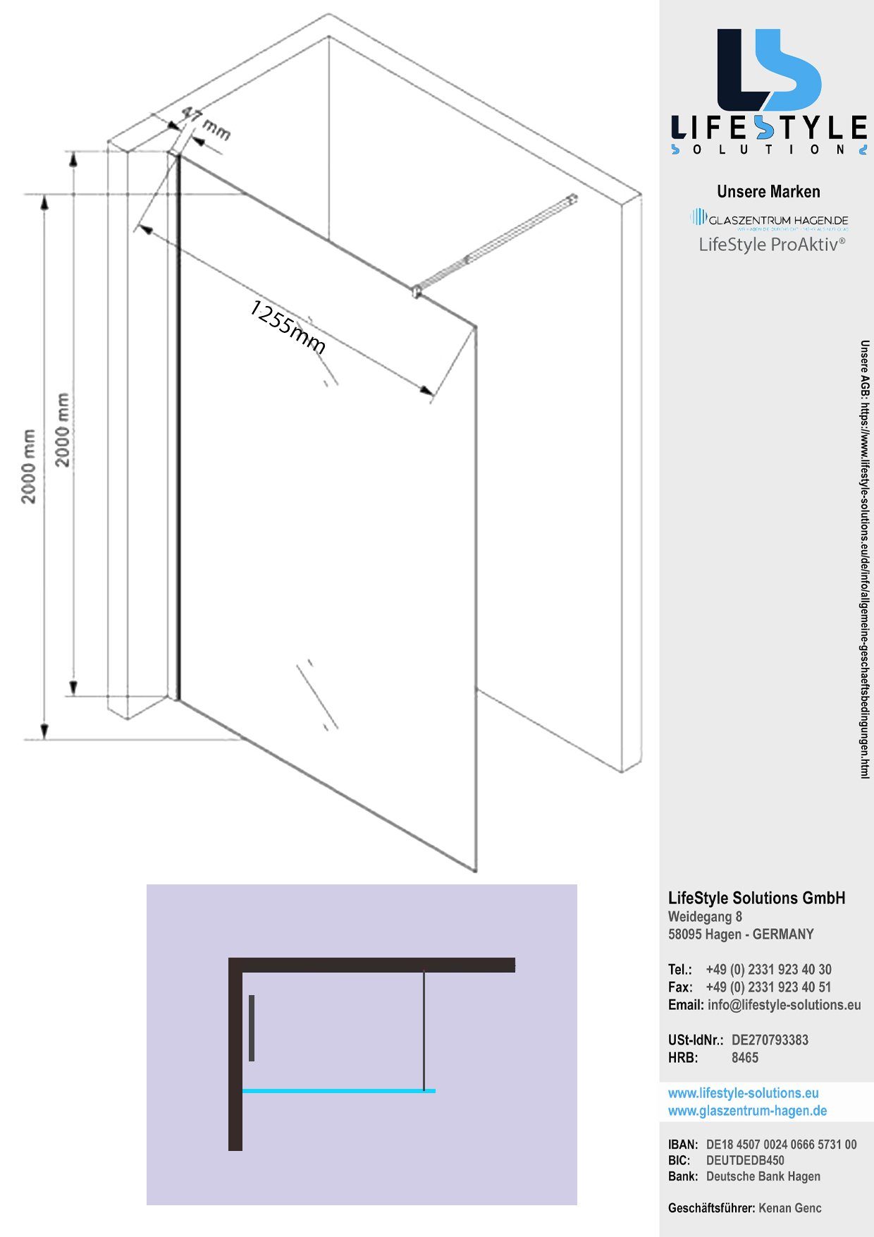 Thumbnail - Glaszentrum Hagen Walk-in-Dusche Glaszentrum Hagen - Walk in Duschwand - Duschabtrennung ESG Glas 10mm