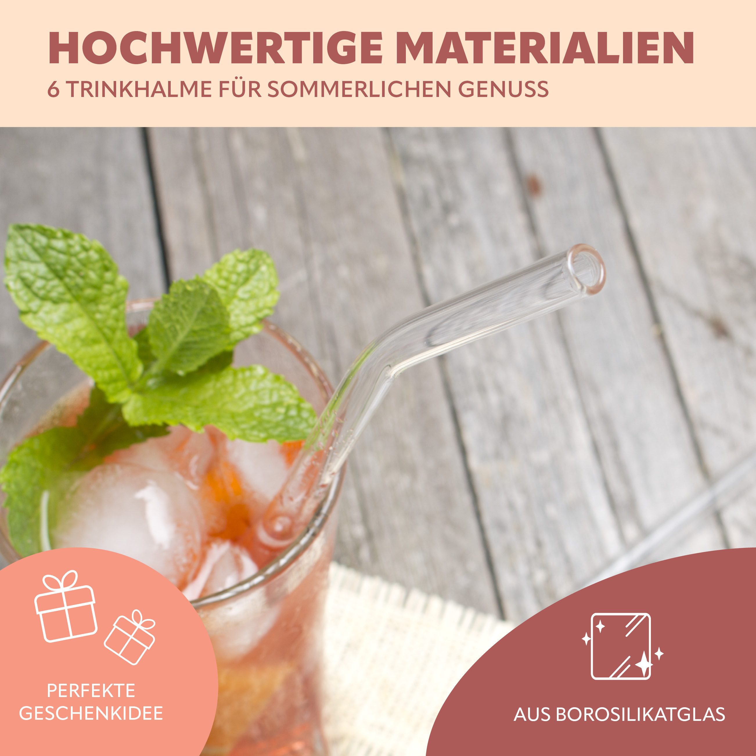 bremermann Trinkhalme 6er Glas-Trinkhalme, 25 cm Länge, wiederverwendbar, transparent inklu, (6-tlg), inkl. 2 Reinigungsbürsten – Bild 5 von 5