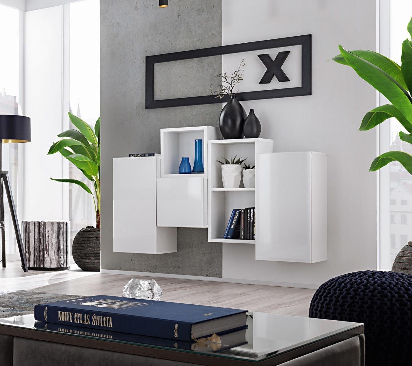 JVmoebel Wohnwand Wohnzimmer Weiß Komplett Wandschrank Luxus Regal Designer Einrichtung, Made in Europa