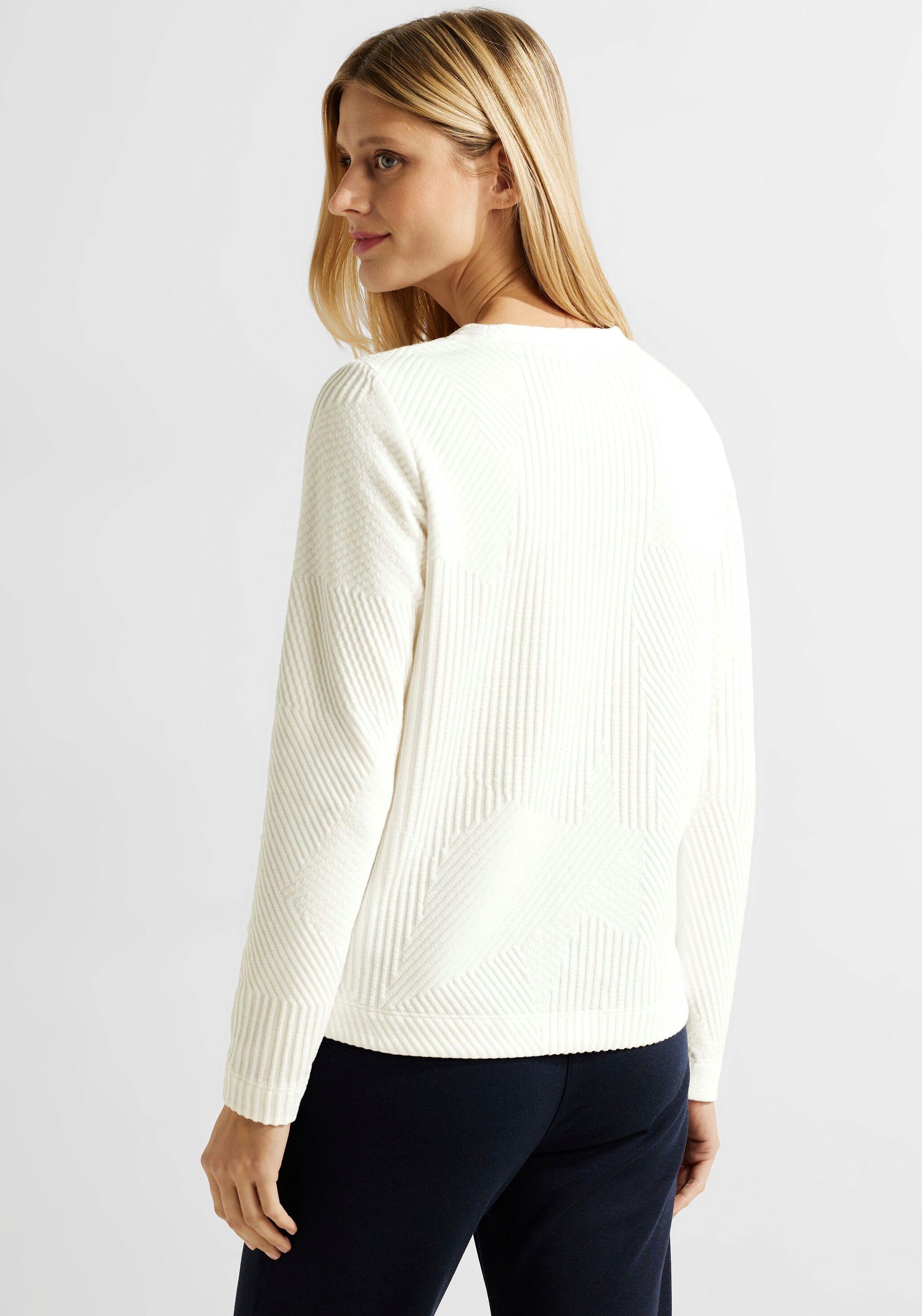 Sweatshirt Strukturmuster white Cecil vanilla mit