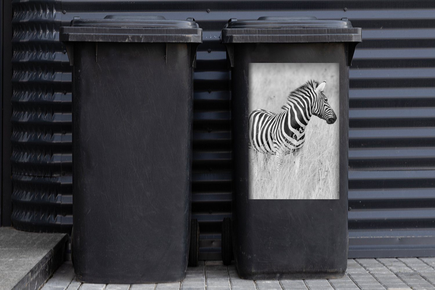MuchoWow Wandsticker Sticker, der auf Zebra (1 Mülltonne, Wiese St), Mülleimer-aufkleber, Container, Abfalbehälter
