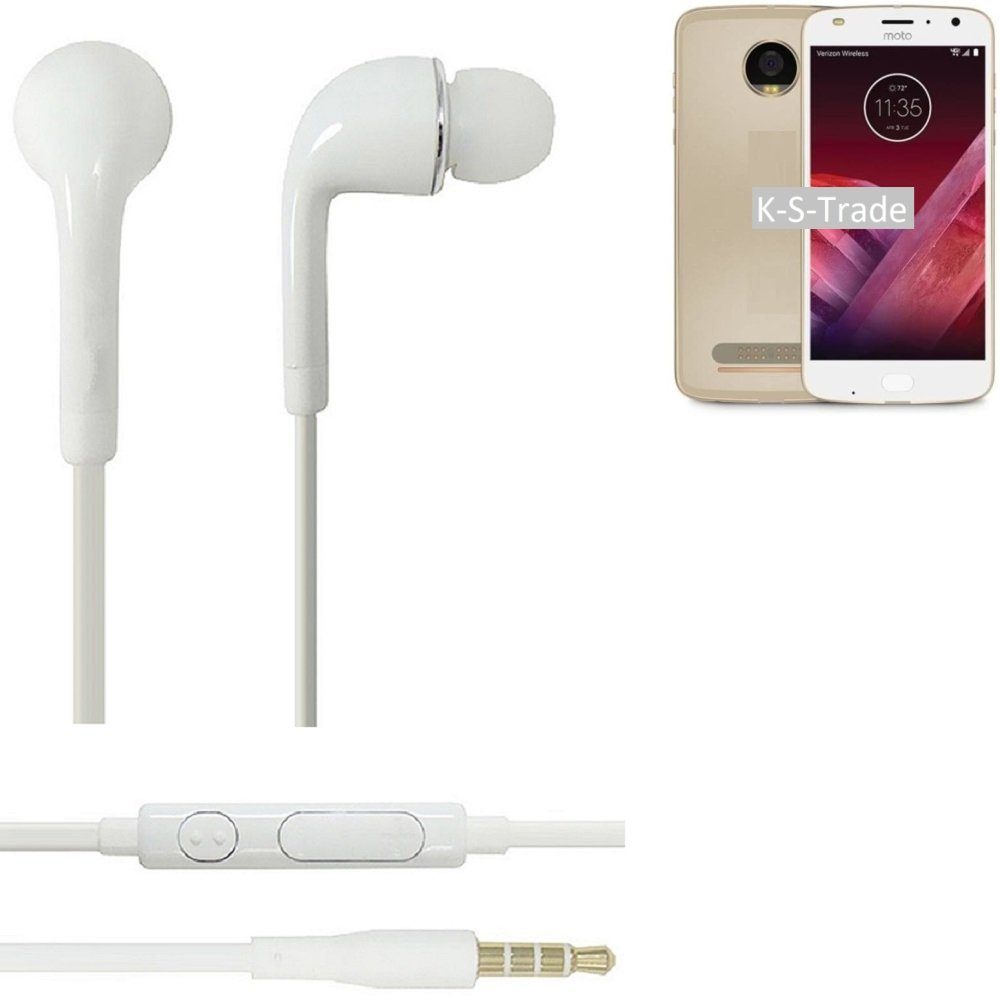 K-S-Trade für Motorola Moto Z2 Play In-Ear-Kopfhörer (Kopfhörer Headset mit Mikrofon u Lautstärkeregler weiß 3,5mm)