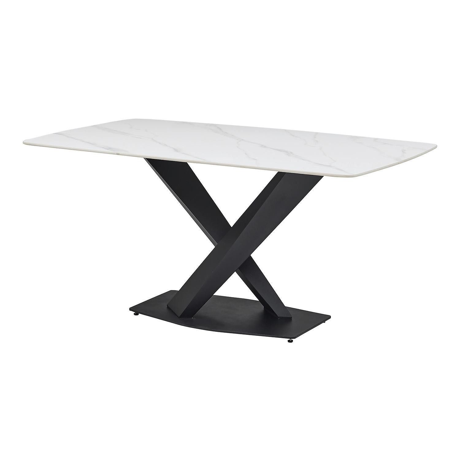 Stolkom Sp.z.o.o. Esstisch VENTURA, Schwarz, Weiß, Metallgestell, Tischplatte aus Keramik, Höhenausgleichsfüße, B 180 x H 75 x T 90 cm