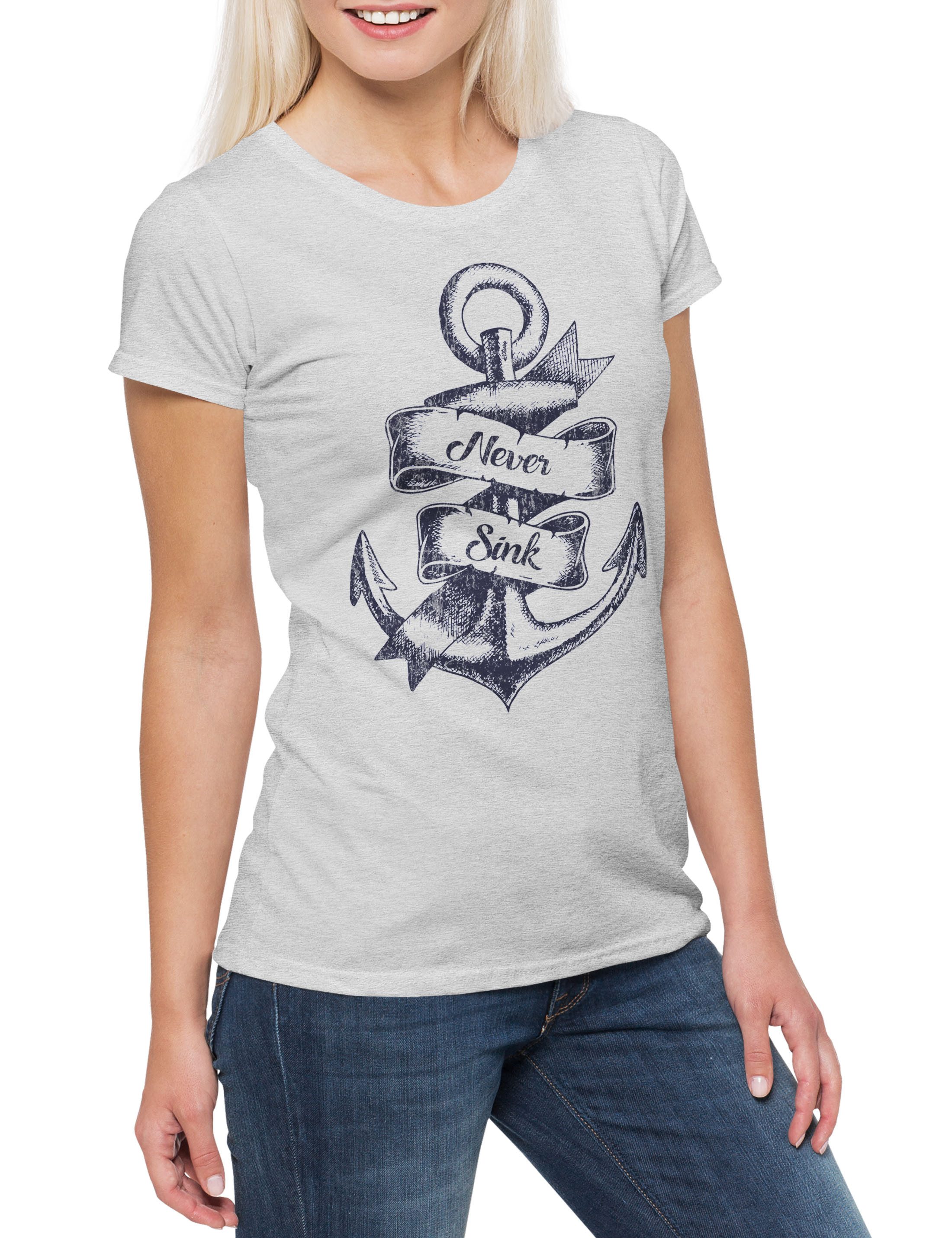 Print-Shirt Anchor IV Never Sink Damen T-Shirt Sailor Anker Tattoo Oldschool Jerry