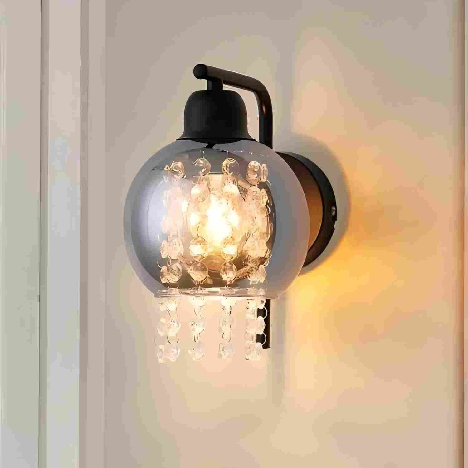 ZMH Wandleuchte innen Vintage E27 retro Wandbeleuchtung für Wohnzimmer, Mit-Kristall, Wandbeleuchtung für Treppenhaus Wohnzimmer, Rauchglas, 40W