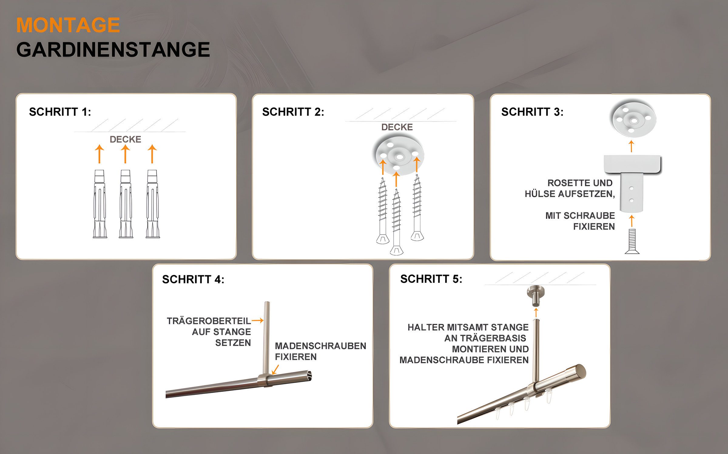 iso-design Gardinenstangenhalter Deckenträger für 20 mm Gardinenstangen großer Deckenabstand kürzbar, 20 mm, (1 Stück), Deckenabstand mit Metallsäge kürzbar – Bild 3 von 5