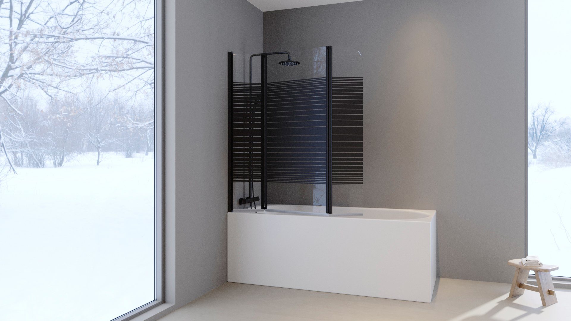 Marwell Badewannenfaltwand White Stripes, Einscheibensicherheitsglas, (3 tlg), mit Sichtschutz, Breite: 125 cm