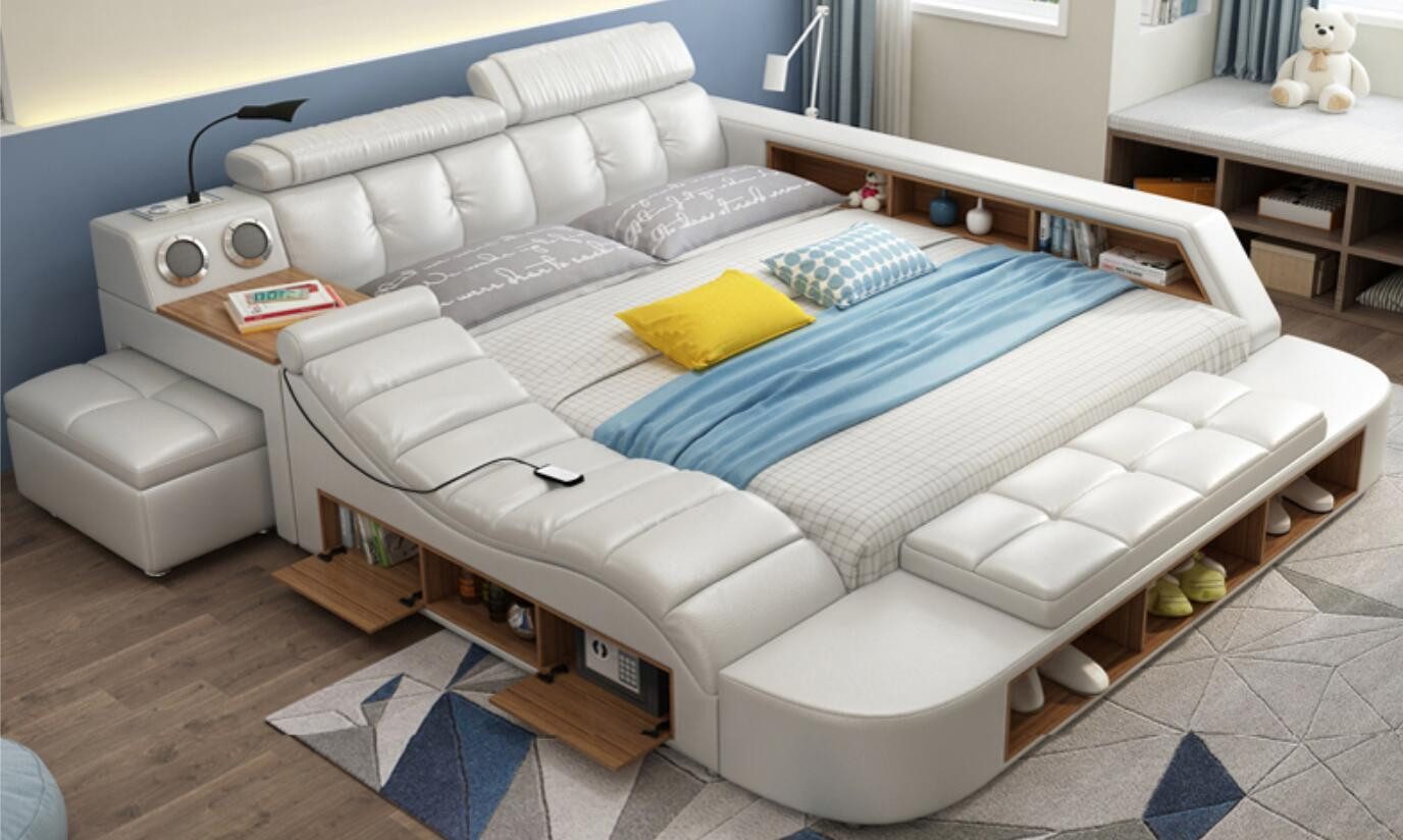 JVmoebel Multimediabett Elegantes Lederbett mit Stauraum und Massagefunktion, Made in Europa