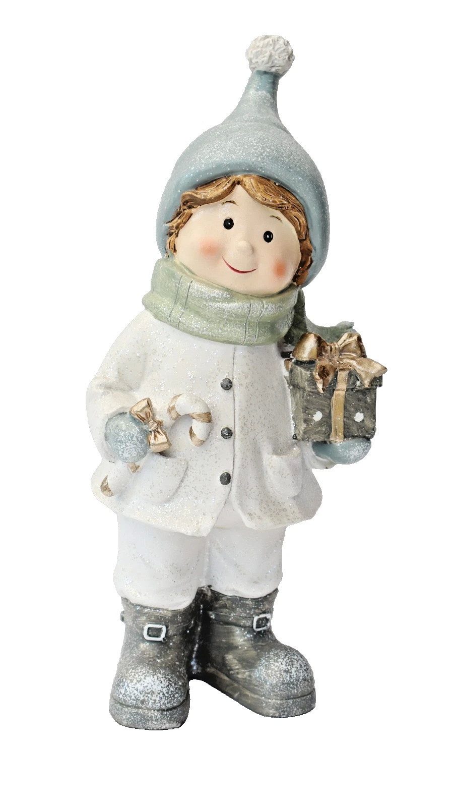 dekotrend.gallery Weihnachtsfigur Deko Winterkind Wichtel Kind Junge Zuckerstange Skulptur Figur Objekt, Geschenk Dekofigur Dekoskulptur Dekoobjekt Polyresin (Kunststein)