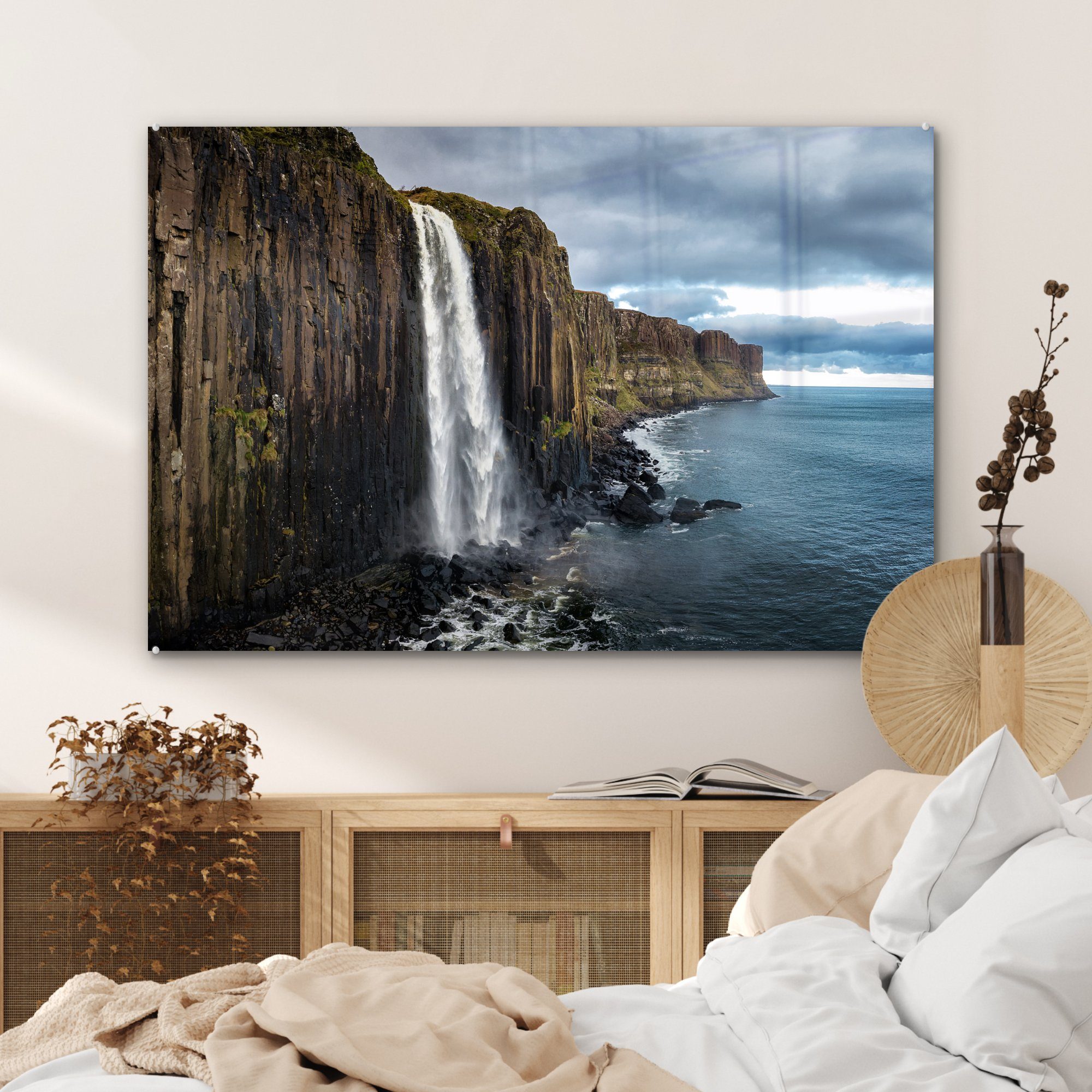 MuchoWow Acrylglasbild Wasserfall St), - Acrylglasbilder (1 Natur, - & - Schottland Schlafzimmer Wohnzimmer Meer