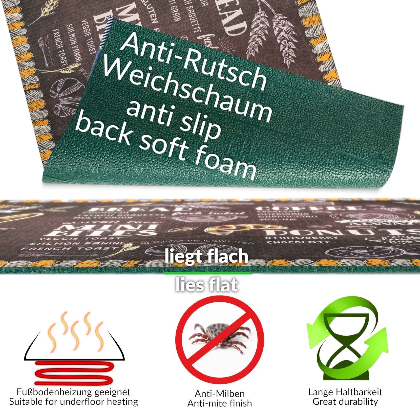 ANRO, mm, Küchenläufer Gebäck, Teppichläufer 3 Textil Läufer Flurläufer Höhe: Rechteckig, Küchenläufer SPRINTY Textil