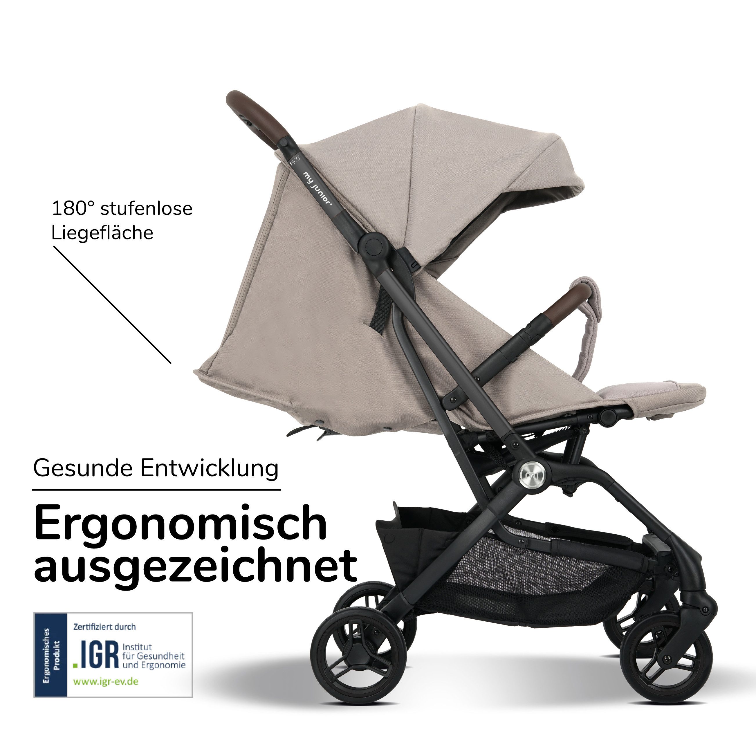 my junior Kinder-Buggy my junior® PICO² Chai Latte, bis 22kg, Einhand AutoFold, Getränkehalter, Transporttasche