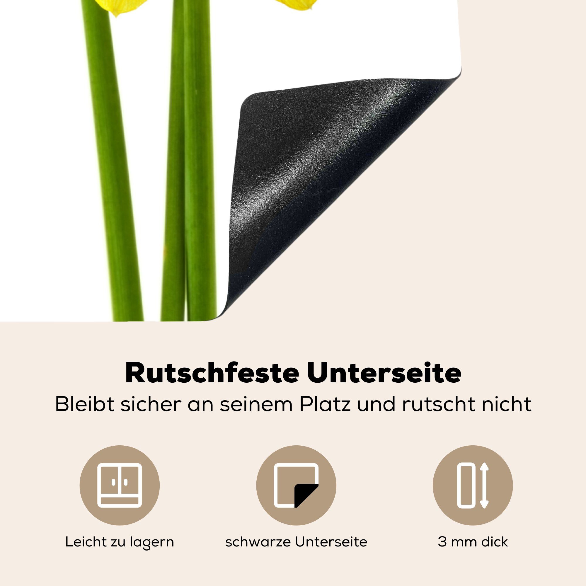 MuchoWow Blumen cm, 78x78 tlg), Herdblende-/Abdeckplatte Gelb, für (1 Arbeitsplatte - Vinyl, Narzissen Ceranfeldabdeckung, - küche