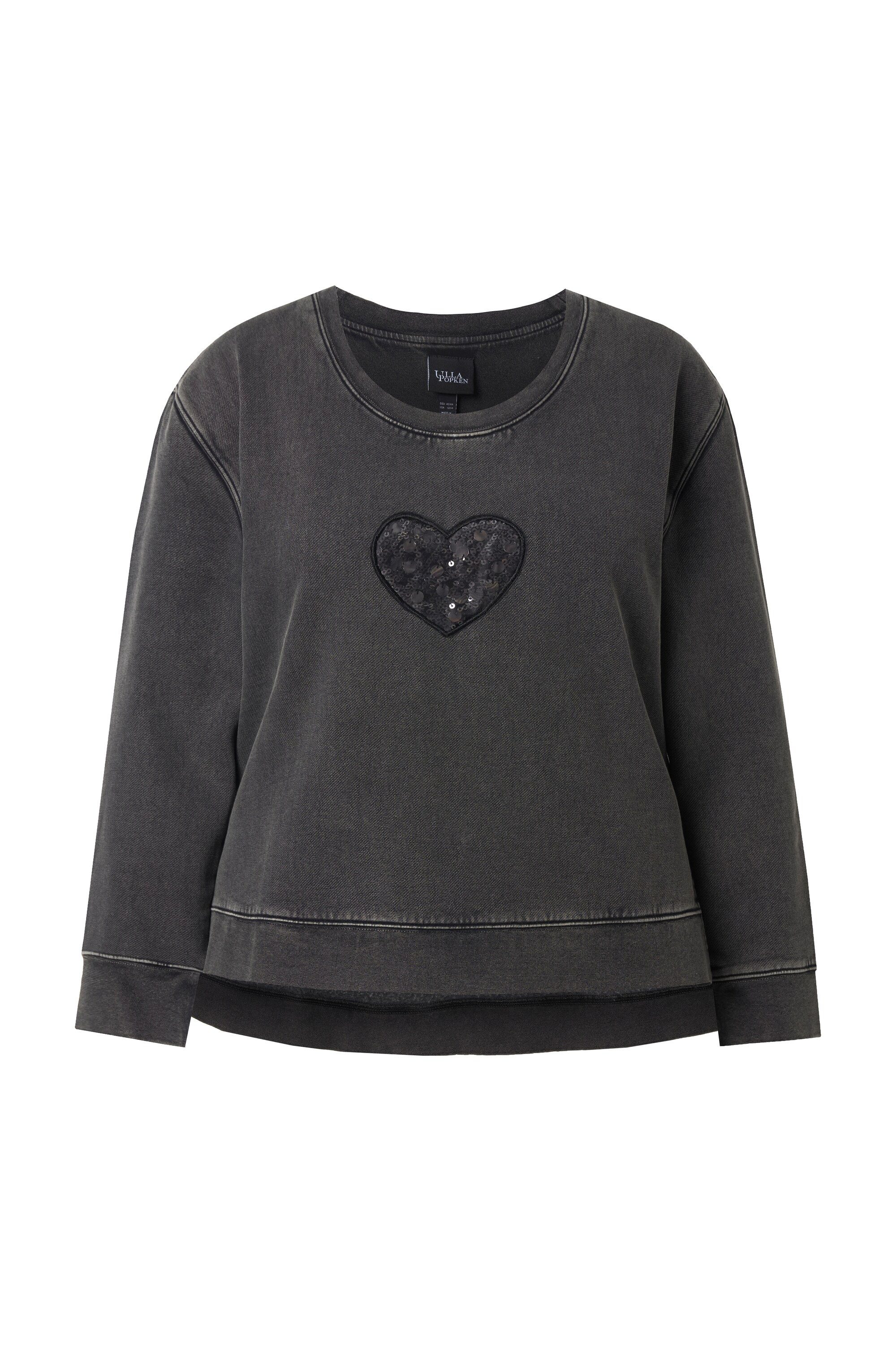 Ulla Popken Sweatshirt Sweatshirt Pailletten-Herz Rundhals Langarm günstig online kaufen