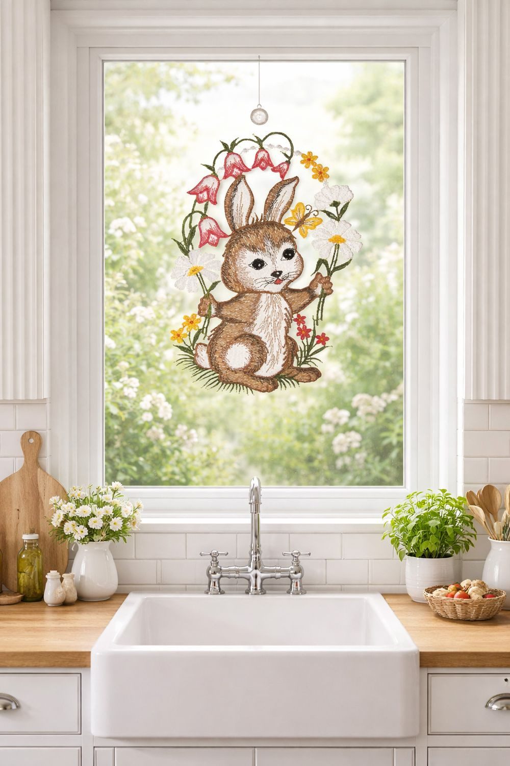 texpot Fensterbild Plauener Stickerei Osterhase mit Saughaken, Saughaken