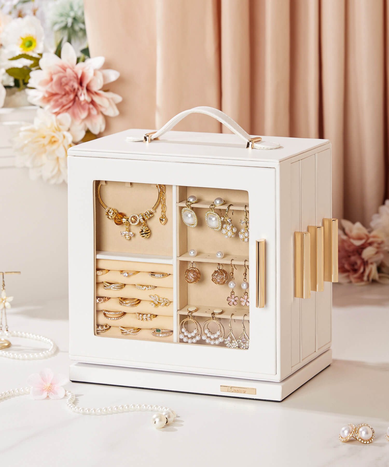 Yorbay Schmuckkasten 360° drehbar Schmuckkästchen mit 7 Schubladen, Fenster günstig online kaufen