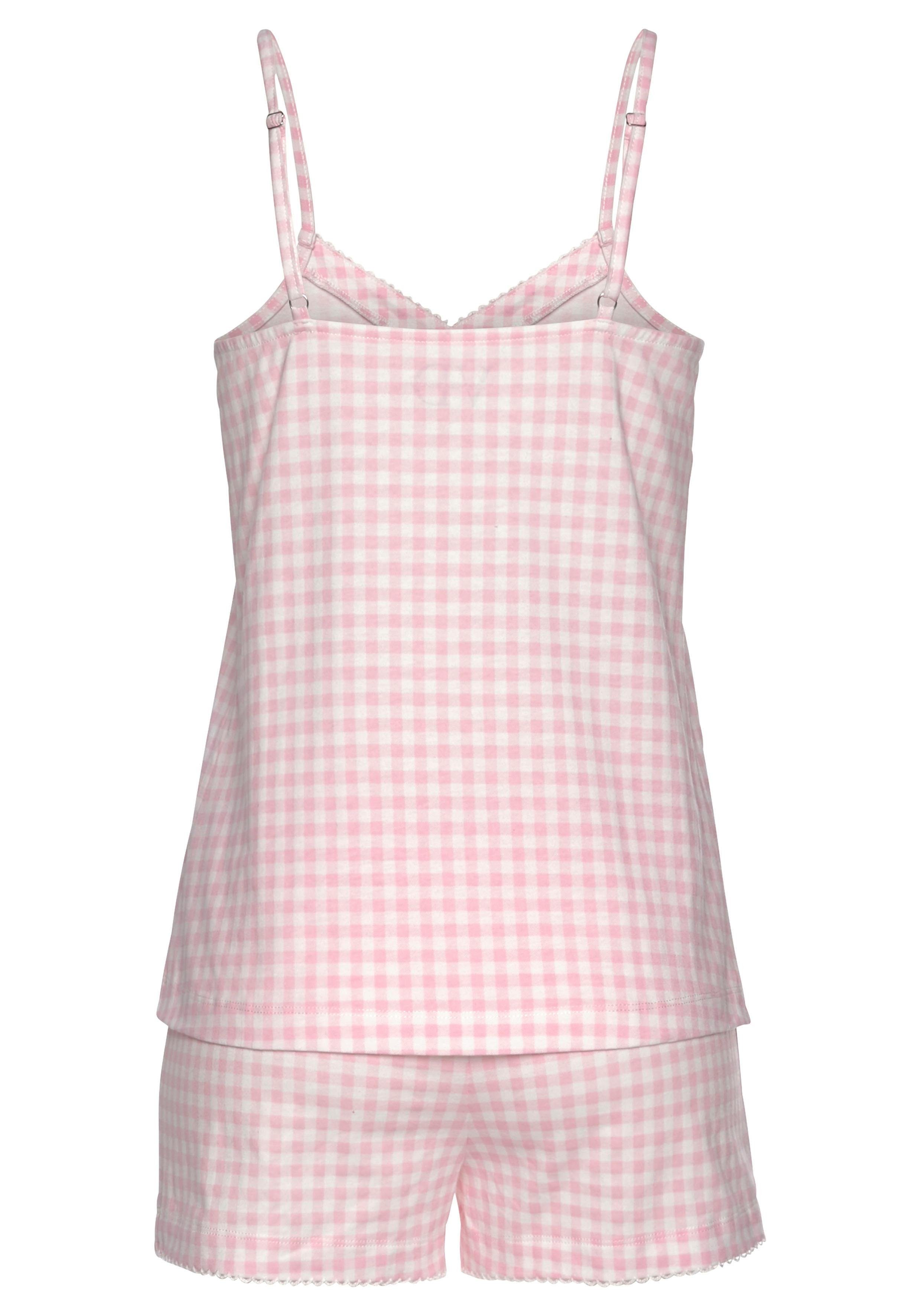 Vivance Dreams Shorty (Set, 2 tlg) mit feinem Karo-Muster und Häkelkante