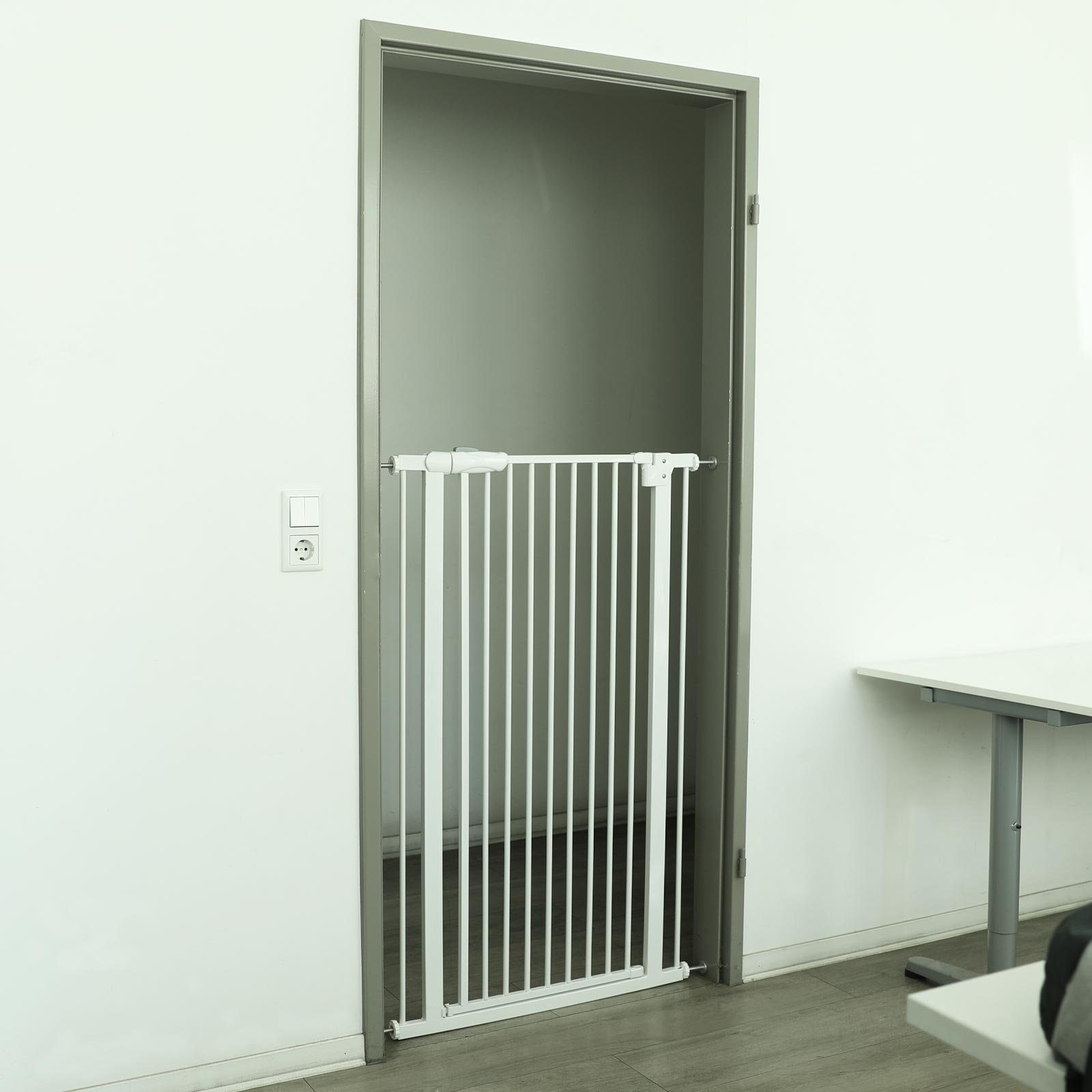 RAMROXX Treppenschutzgitter Absperrgitter Metall weiß verstellbar 72 -86cm 120cm hoch