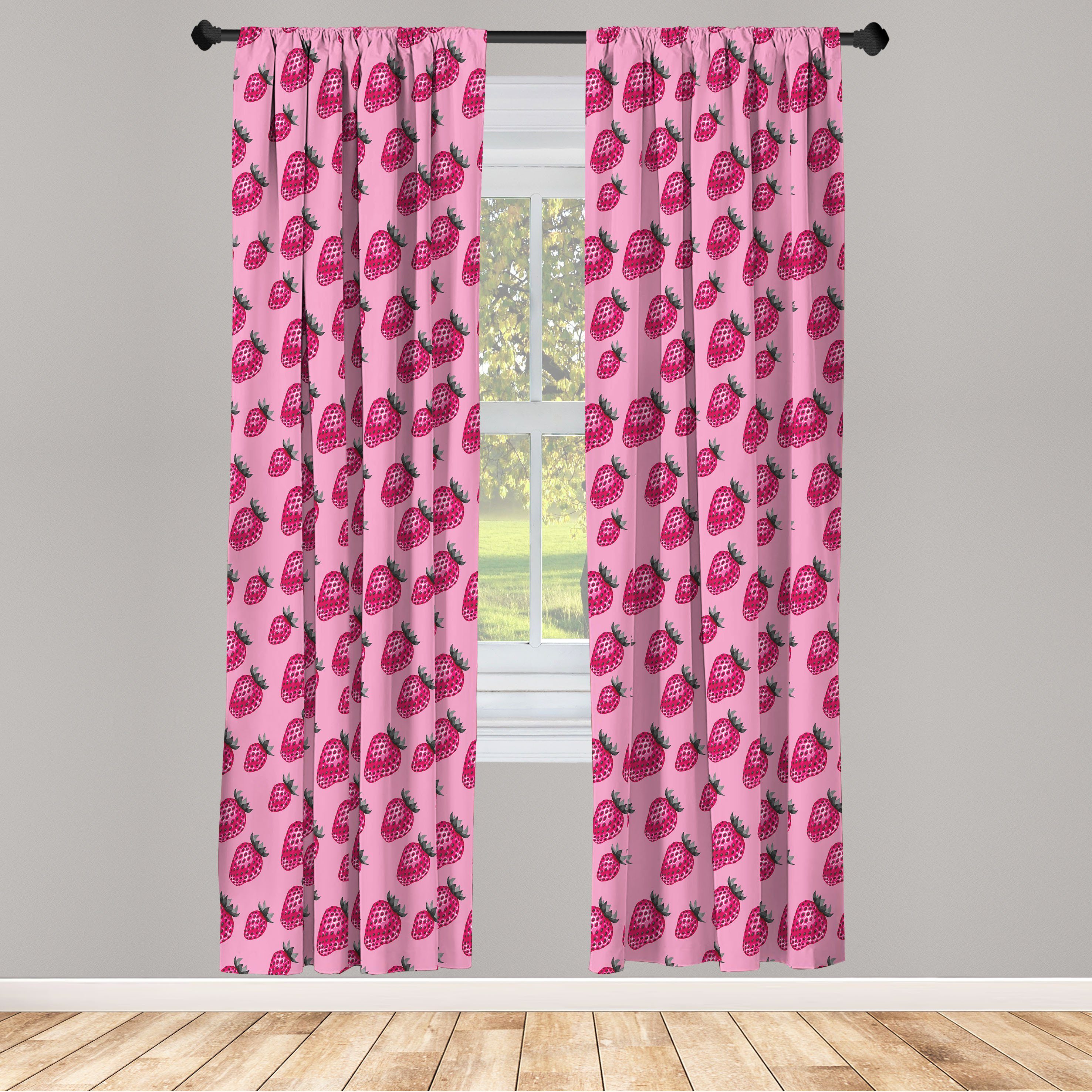 Gardine Vorhang für Wohnzimmer Schlafzimmer Dekor, Abakuhaus, Microfaser, Obst Pop-Art-Art-Erdbeere