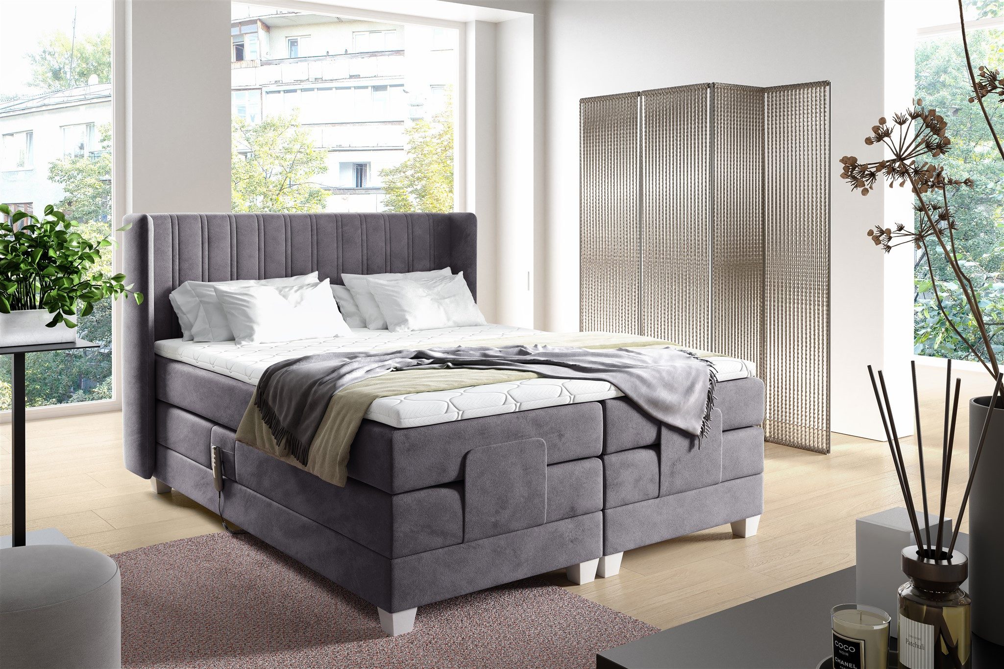 Fun Möbel Boxspringbett Schlafzimmerbett Elektrisches Bett MAGNUS in Stoff Salvador (inkl. Topper), Liegefläche elektrisch verstellbar