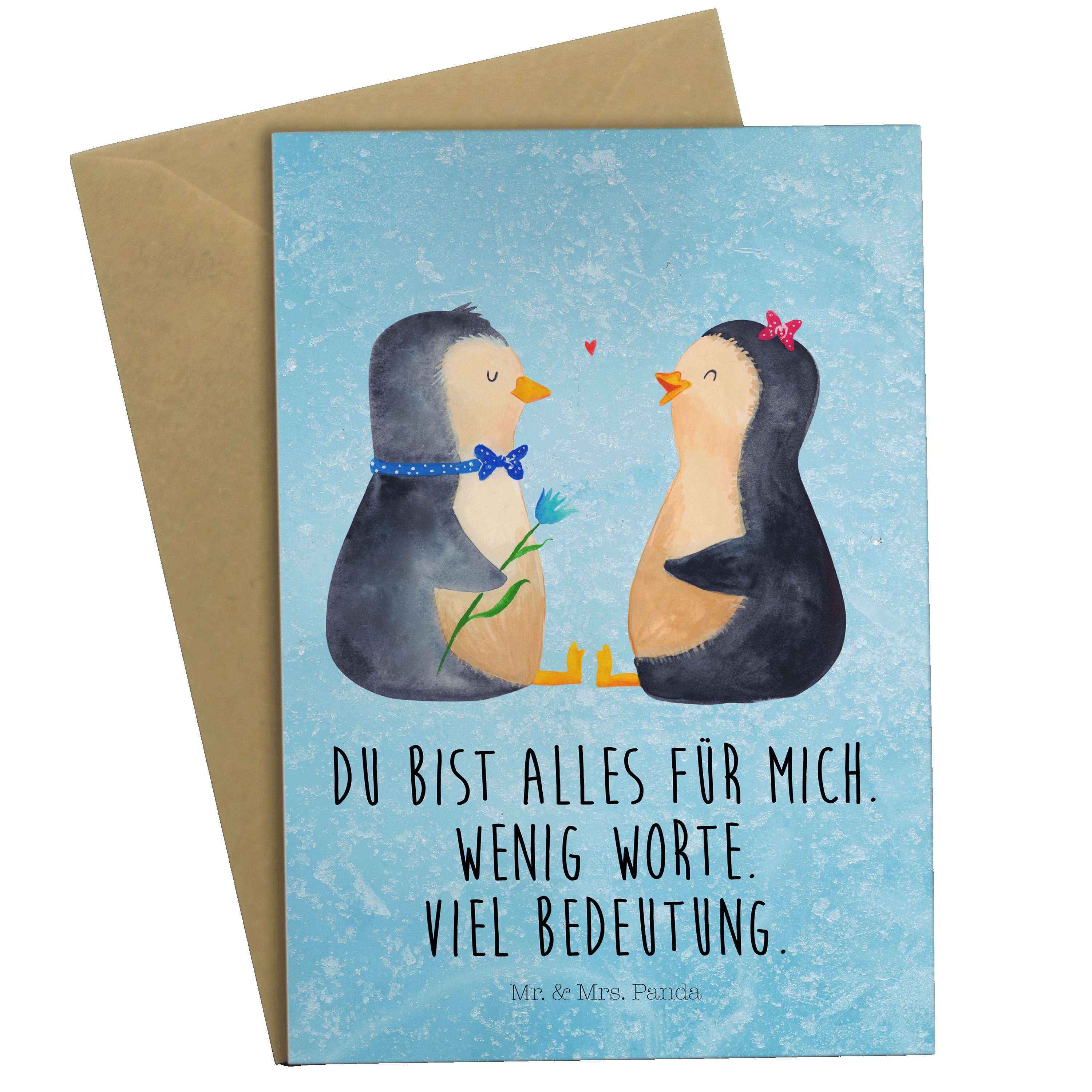 Mr. & Mrs. Panda Grußkarte Pinguin Pärchen - Eisblau - Geschenk, Klappkarte, Einladungskarte, Ka | Grußkarten