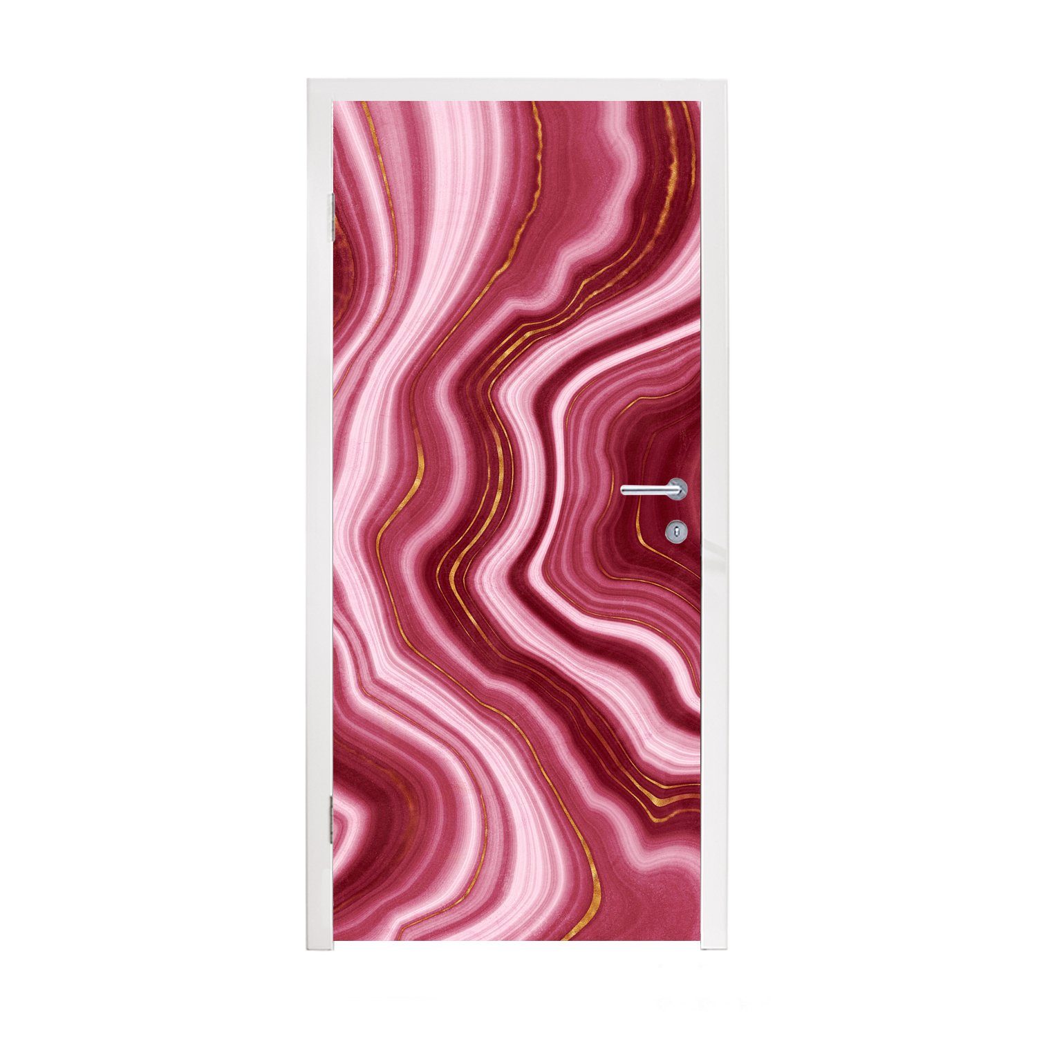 MuchoWow Türtapete Marmor - Rosa - Rot, Matt, bedruckt, (1 St), Fototapete für Tür, Türaufkleber, 75x205 cm