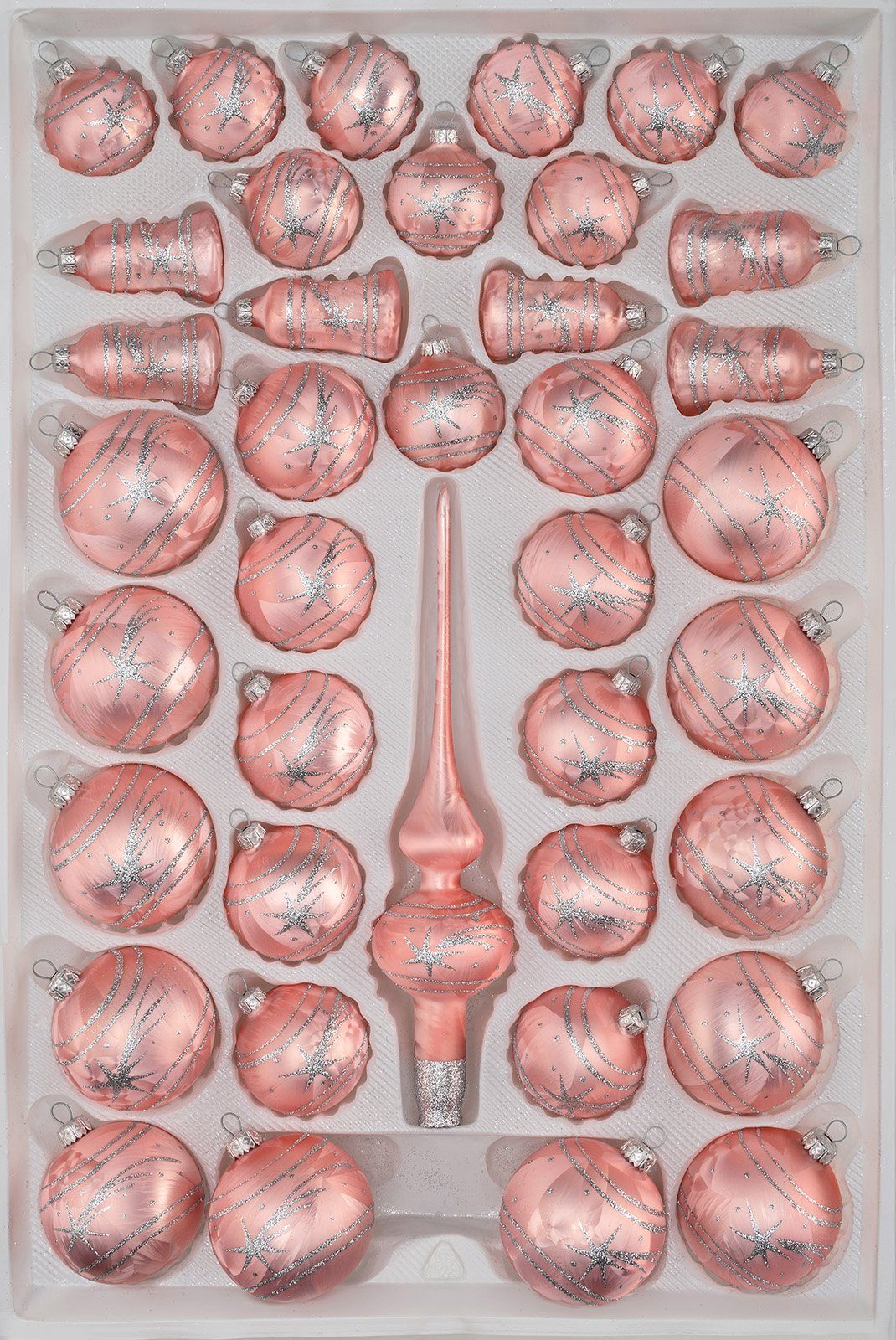 Weihnachtsbaumkugel 39 tlg. Glas-Weihnachtskugeln Set in Ice Rosa Silber Komet