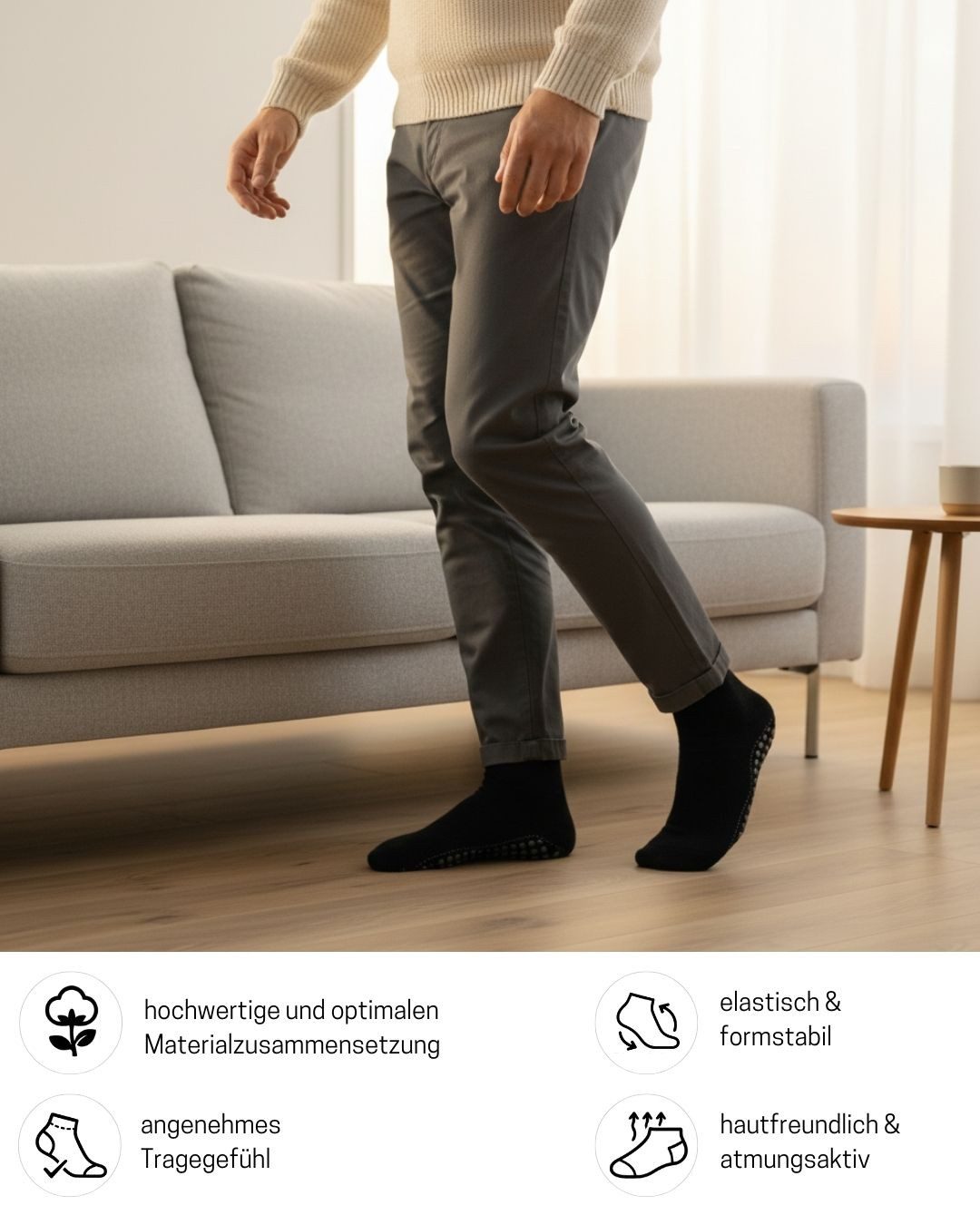sockenkauf24 ABS-Socken Antirutschsocken warme Stoppersocken mit Wolle Vollfrottee (Schwarz, 2-Paar, 39-42) mit Komfortbund für Damen & Herren - 21463 – Bild 4 von 5