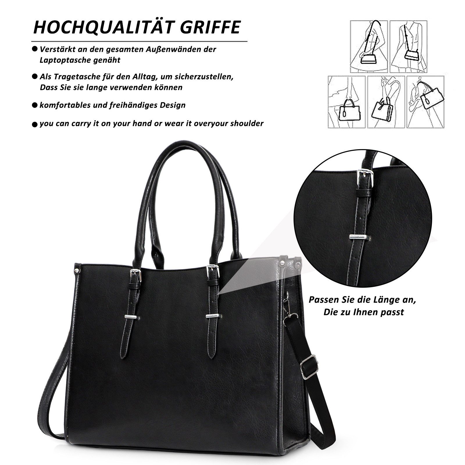 TAN.TOMI Businesstasche Damen Handtasche Bürotasche Große Handtasche Umhängetasche, Arbeitstasche Gross Laptop Business Schule Taschen 15.6 Zoll