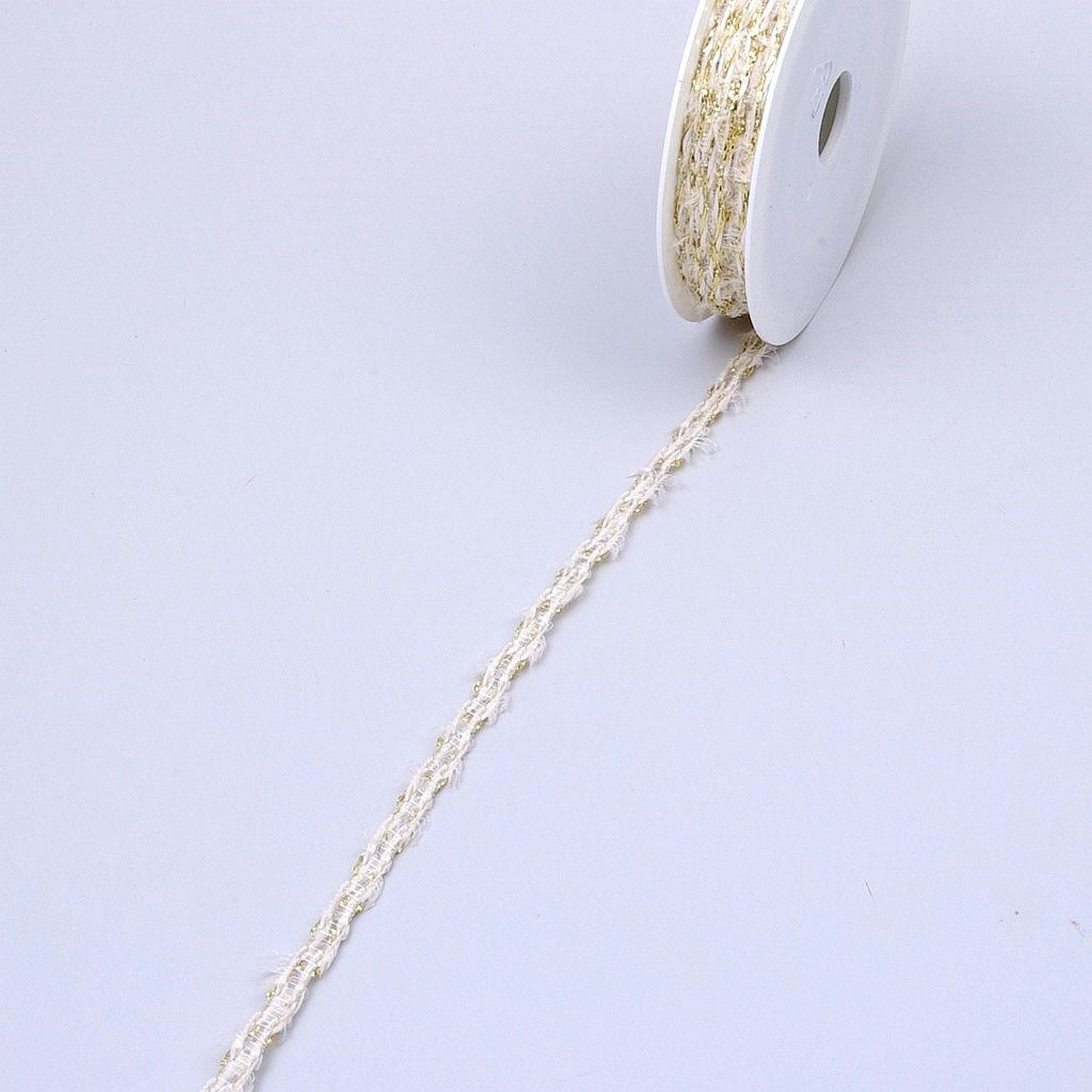 Deko AS Kordel Fransenschnur mit Lurexfaden - creme-gold - 10 mm breit - Rolle 15 Me