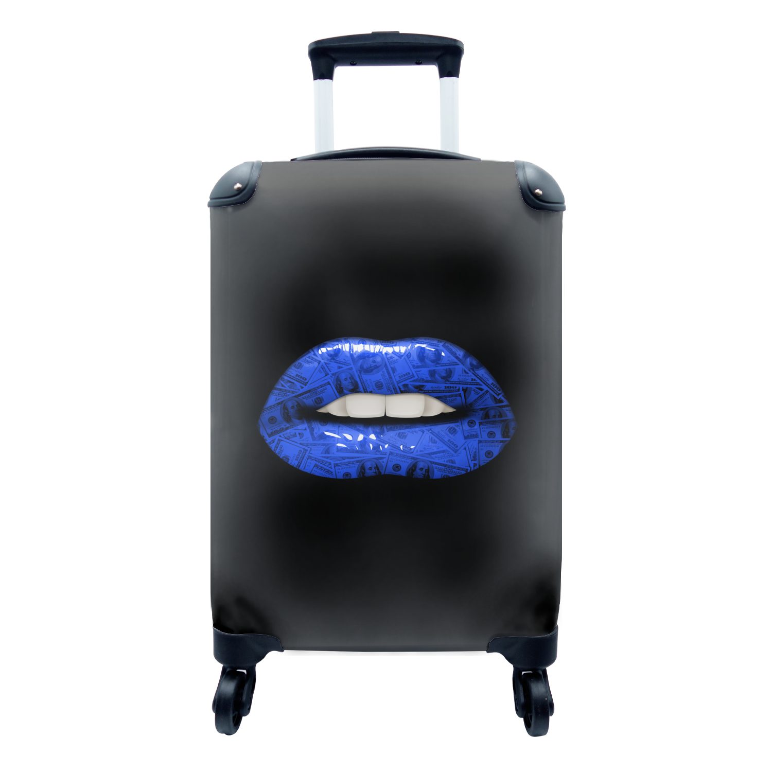 MuchoWow Handgepäckkoffer Lippen - Geld - Blau, 4 Rollen, Reisetasche mit rollen, Handgepäck für Ferien, Trolley, Reisekoffer