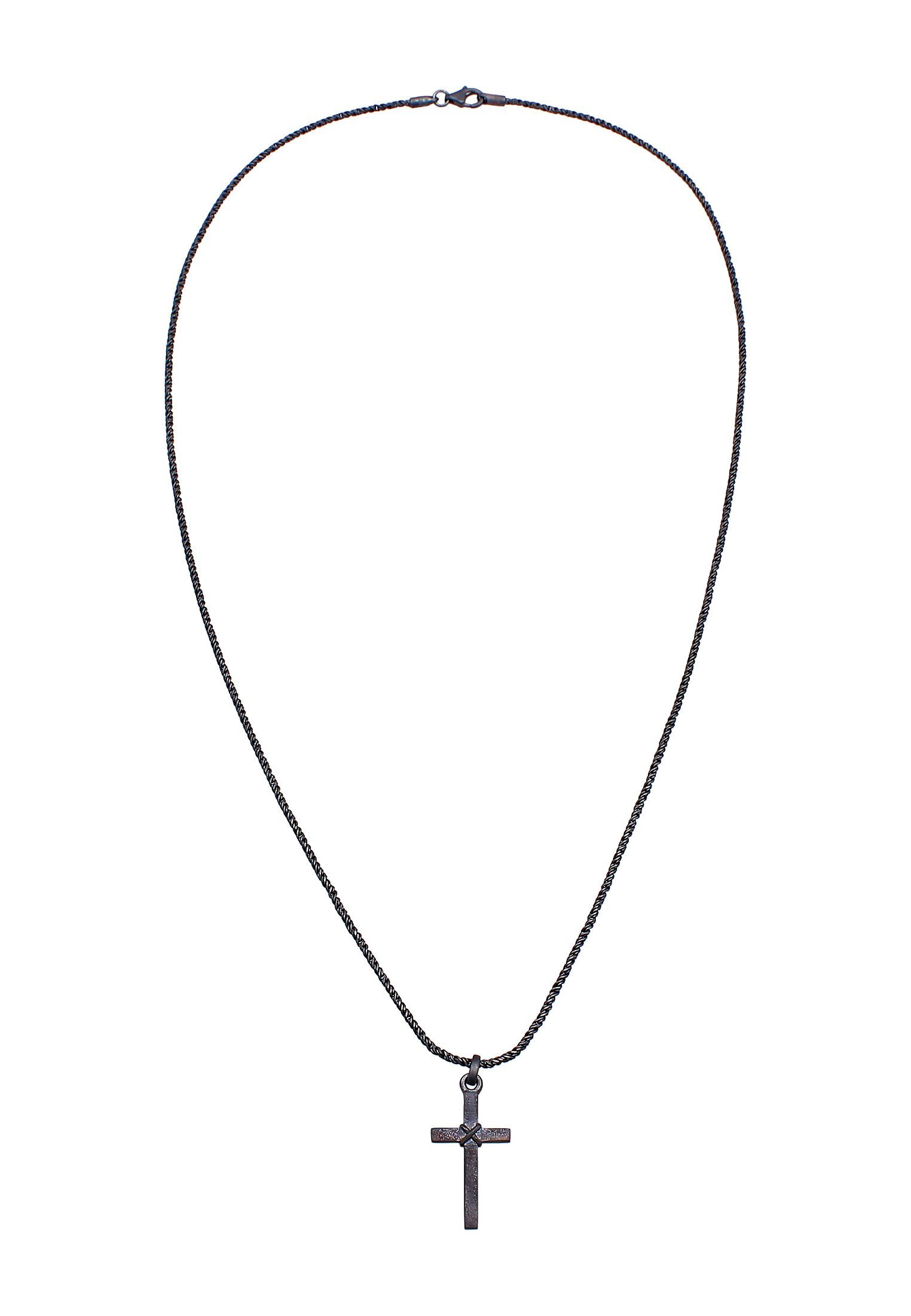 Kuzzoi Kette mit Anhänger Herren Kreuz Flach Kordelkette 925 Silber, Kreuz
