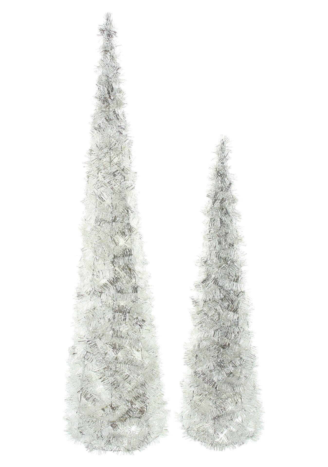 Frank Flechtwaren Künstlicher Weihnachtsbaum "Silberglimmer" 2er Set LED Kegel, Weihnachtsdeko, Weihnachtsfigur, beleuchtet, 60 + 80 cm hoch, Tannenbaum Alternative