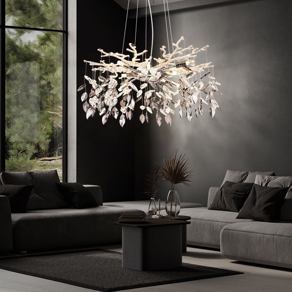 GLOBO LIGHTING LED Pendelleuchte, Leuchtmittel inklusive, Warmweiß, LED Pendelleuchte Kronleuchter Metall Glaskristalle chrom L 120 cm