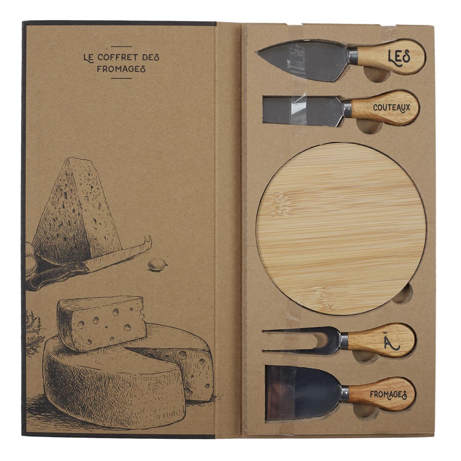 COOK CONCEPT Käsebrett, Käsemesser-Set Hevea-Gummi-Holz Fondue und Edelstahl Käse-Platte aus