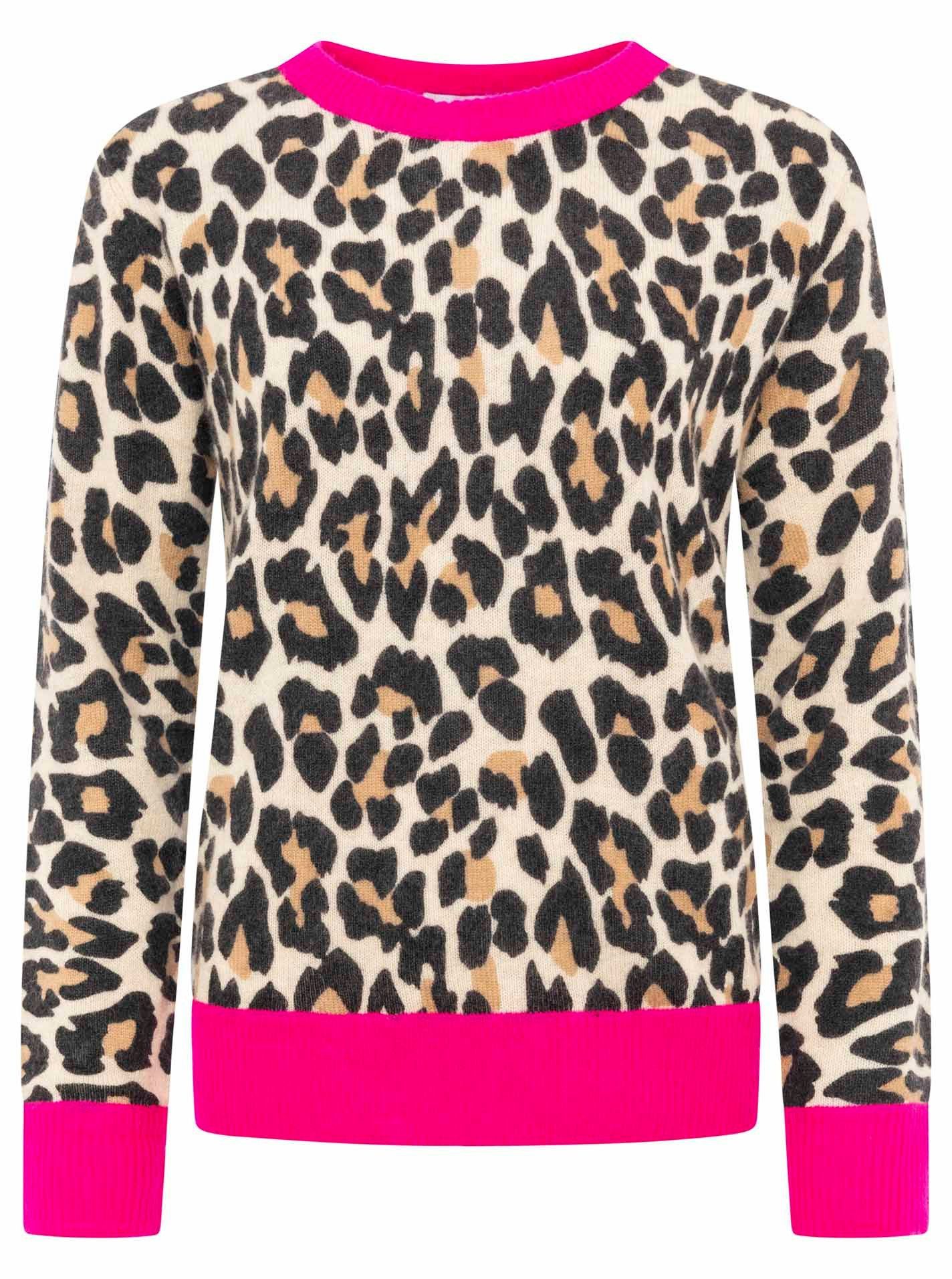 Zwillingsherz Kaschmirpullover 100% Kaschmir Rundhals "Leo Print"