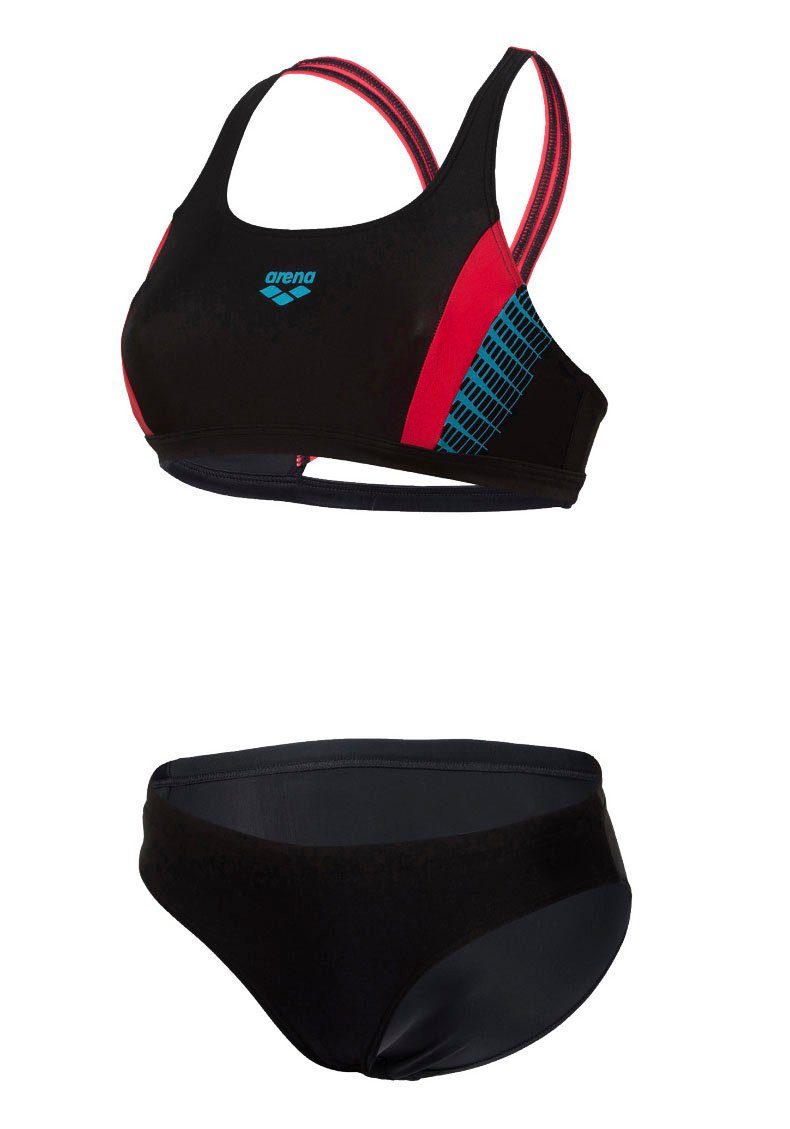 Arena Bustier-Bikini W THREEFOLD TWO im sportlichen schwarz-rot PIECES Design R