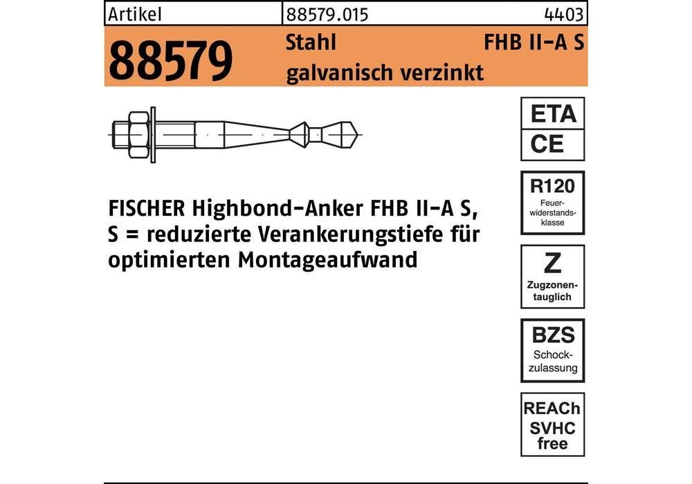 Fischer Befestigungsanker Highbond-Anker R 88579 M 10 x 60/ 60 Stahl galvanisch verzinkt