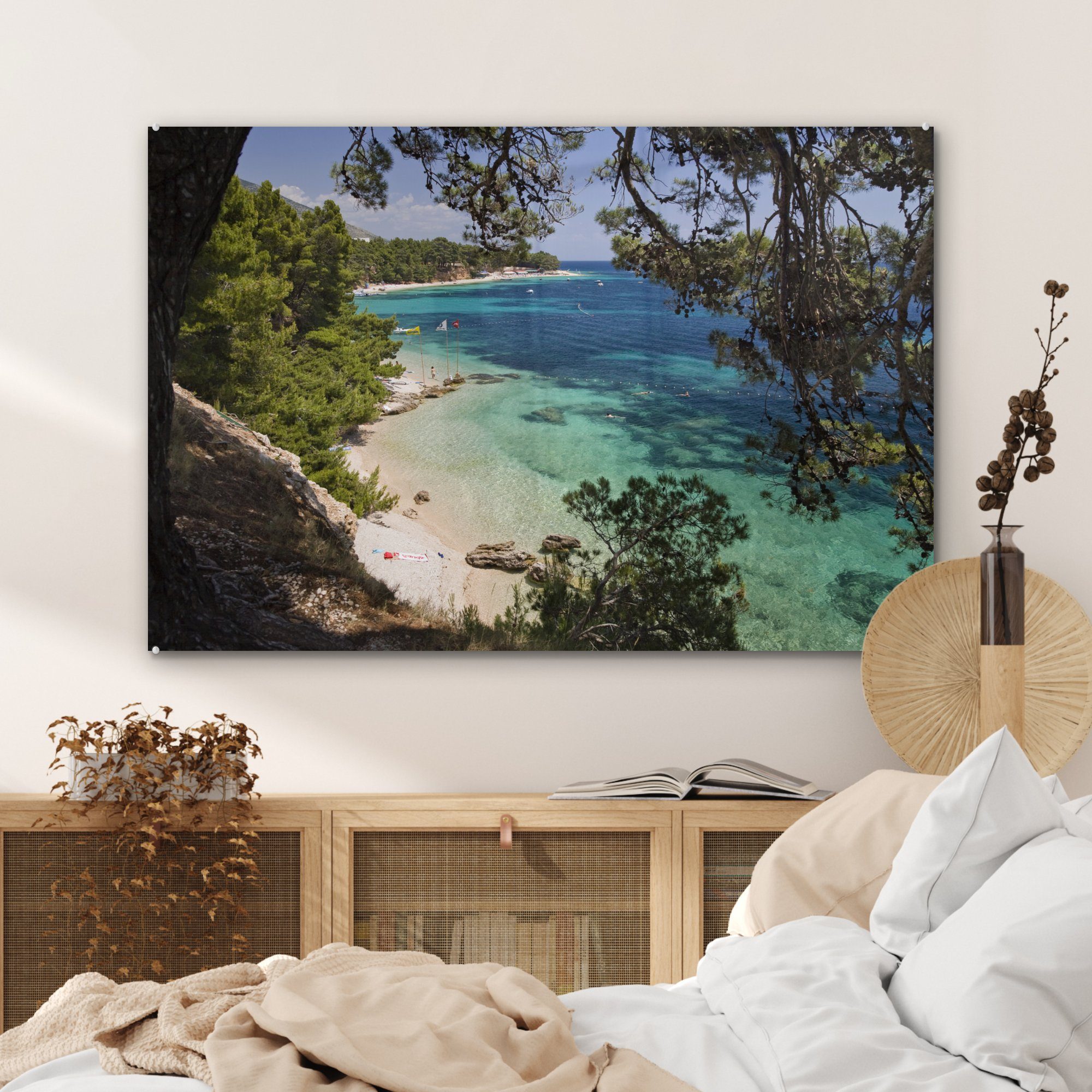 Schlafzimmer Zlatni Wohnzimmer (1 & von Bäume in St), Strand Acrylglasbilder Überhängende Acrylglasbild Rat Kroatien, MuchoWow am