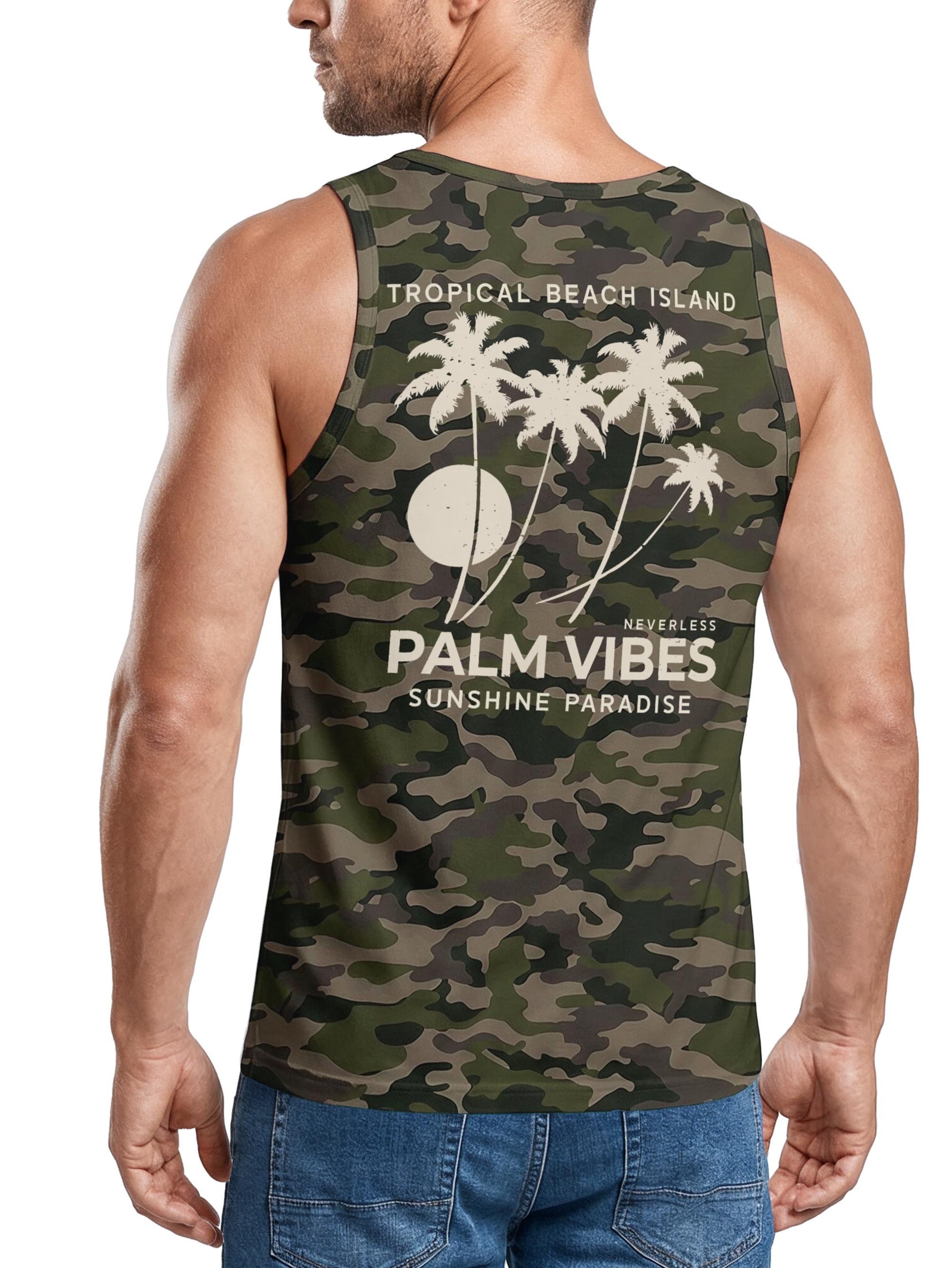 Neverless Tanktop Tanktop Herren mit Grafik-Print - Design Palm Vibes - Trägershirt mit Print