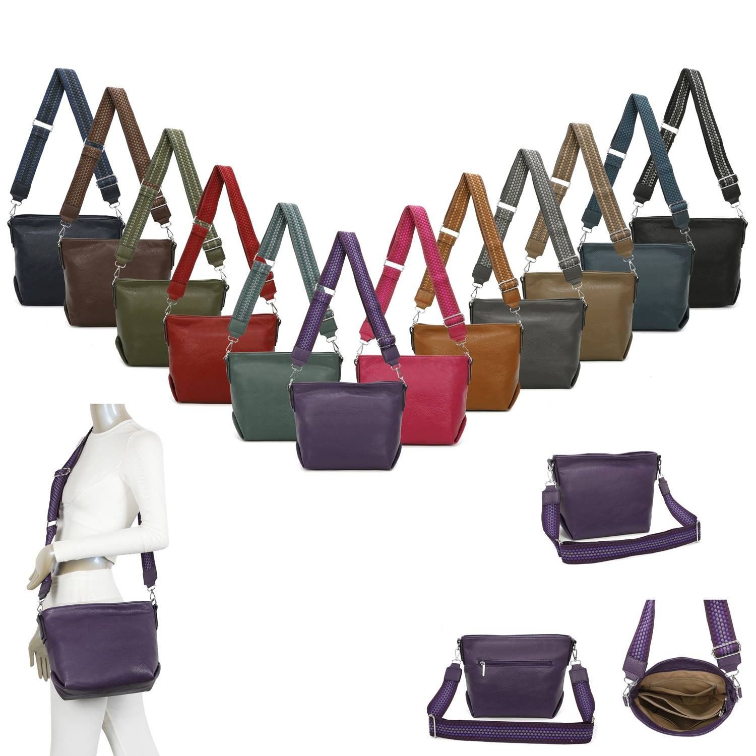 ITALYSHOP24 Schultertasche Damen Tasche Shopper HOBO Cross Over Body Bag Umhängetasche Weekender, große 3xFach geteiltes Hauptfach, Freizeit Abend Urlaub, Leder Optik
