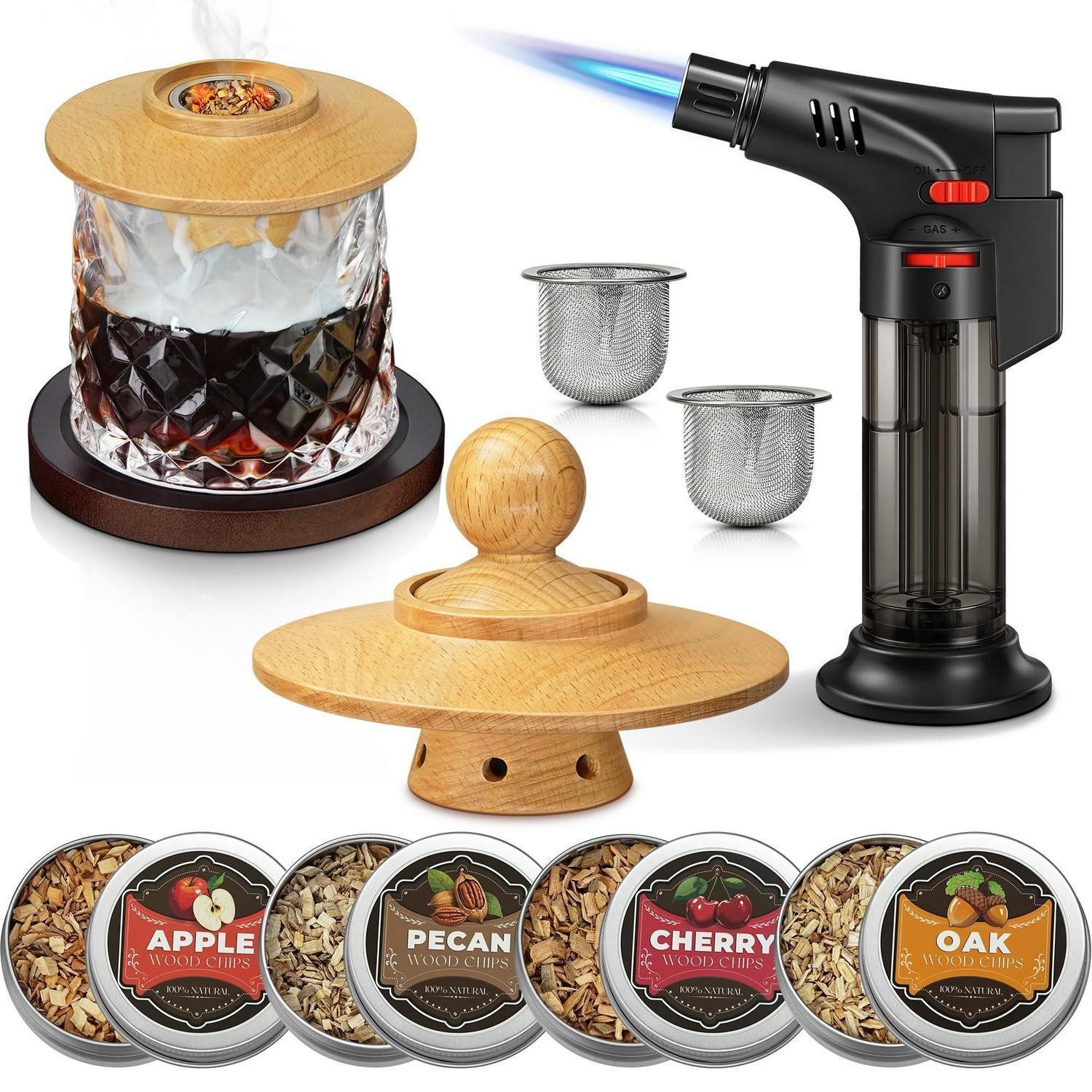 LuxusKollektion Cocktail-Set Whisky Räucher Set 4 Holzsorten
