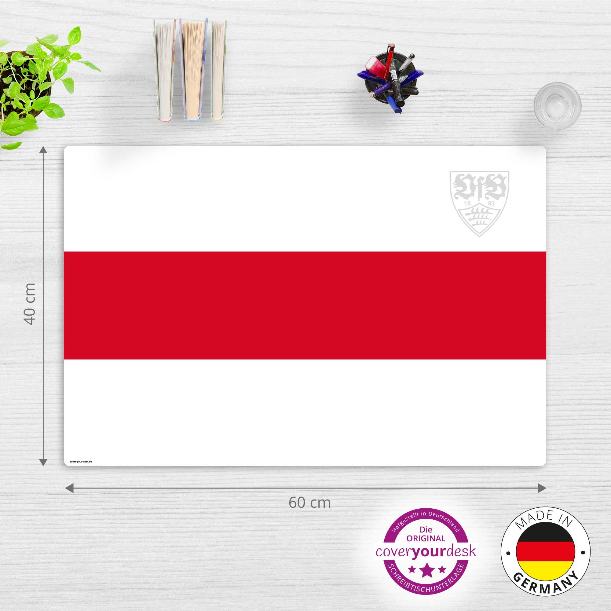 cover-your-desk.de Schreibtischunterlage VfB Stuttgart Brustring II – Premium Vinyl 60×40 cm, Made in Germany, (1 tlg)