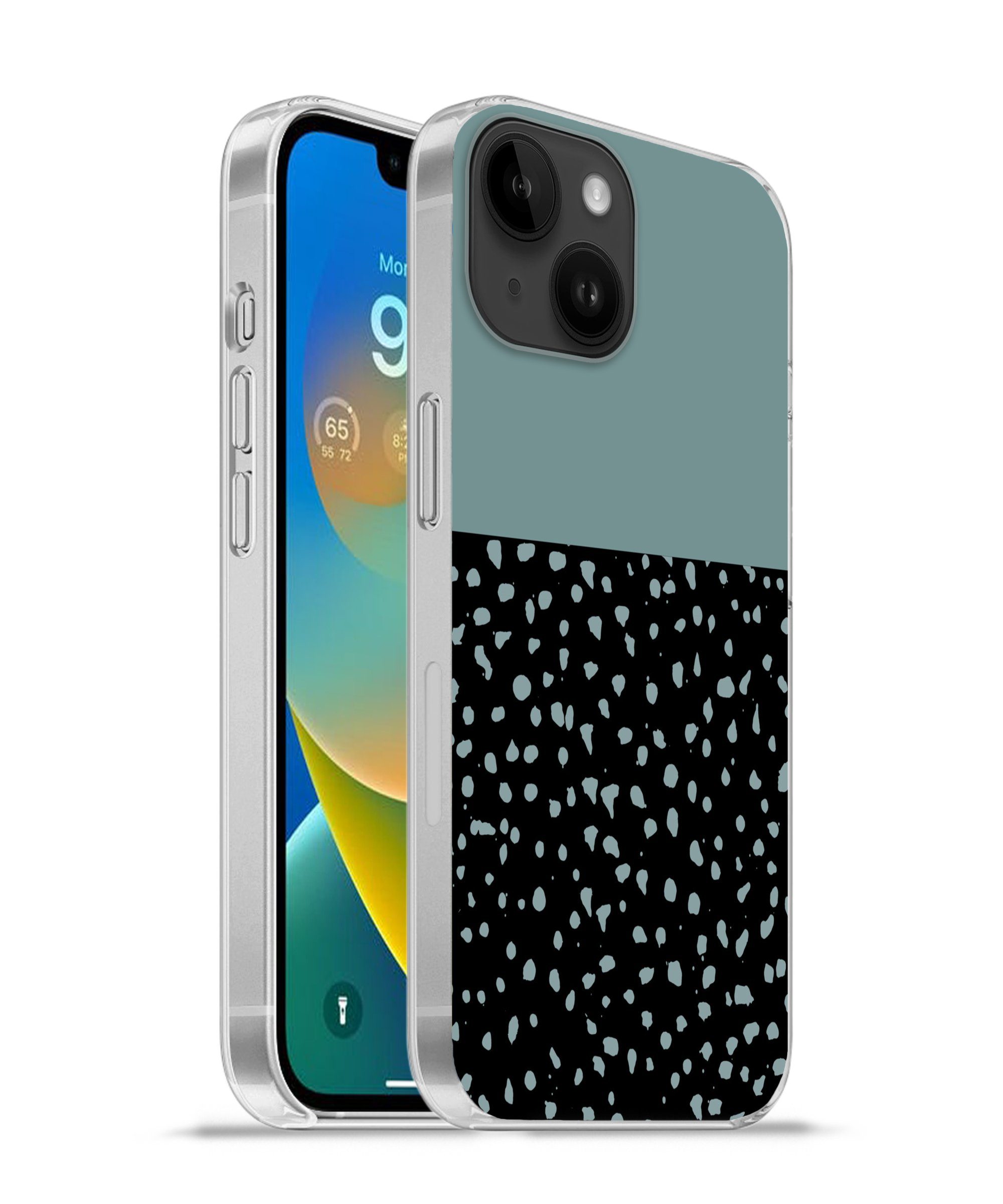 Handyhülle für Apple iPhone 14 Polka dots - Grün - Schwarz