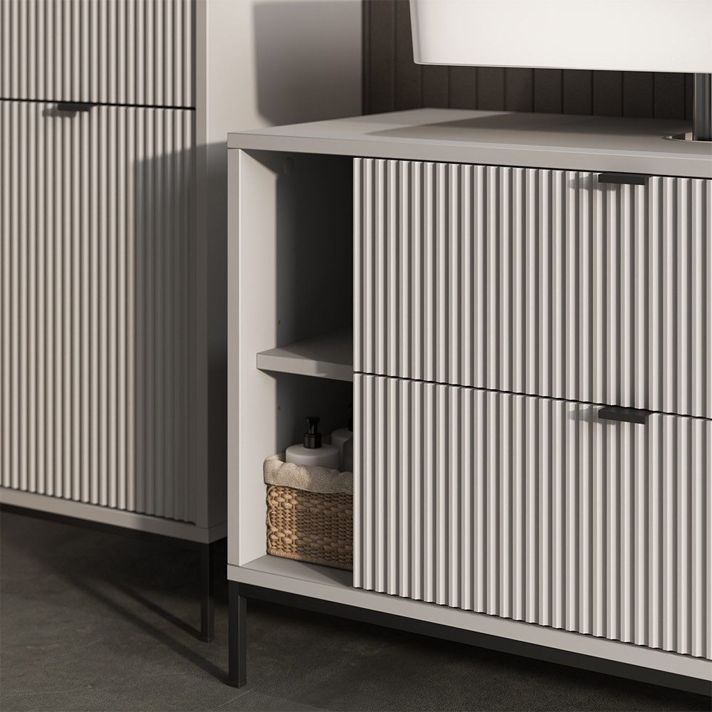 Vicco Waschbeckenunterschrank Eliza, Grau, 100 x 63 cm mit 2 ausziehbaren Schubladen (1-St) – Bild 4 von 5