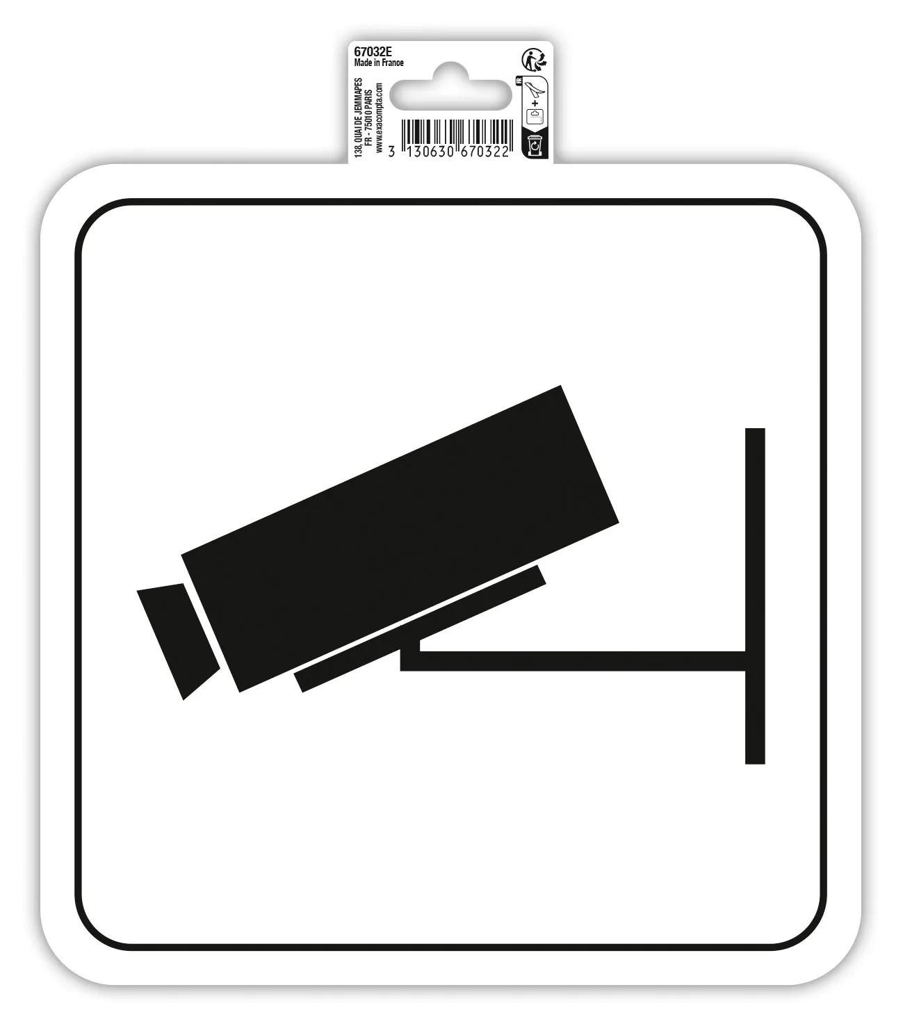 EXACOMPTA Warnschild Hinweisschild Videoüberwachung PVC selbstklebend 20x20 cm Weiß 67032E, Sockel