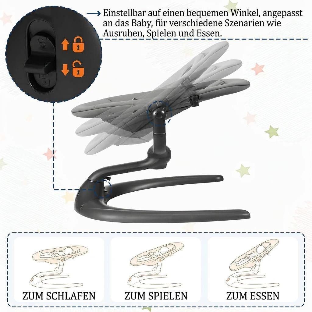 GarveeMore Babywippe Elektrische Babywippe mit Spielzeug, Babywippe mit Sicherheitsgurt, Bequeme Babyschaukel mit Hängespielzeug, Sicherheitsgurt – Bild 4 von 5