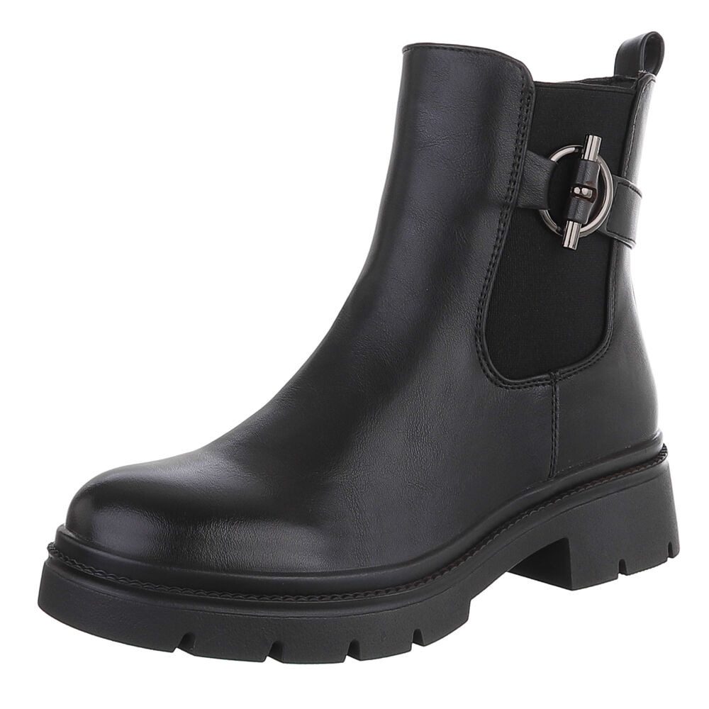 Ital-Design Damen Chelsea Boot mit Blockabsatz und Elastikeinsatz Plateaustiefelette (92355270) Blockabsatz Stiefeletten in Schwarz