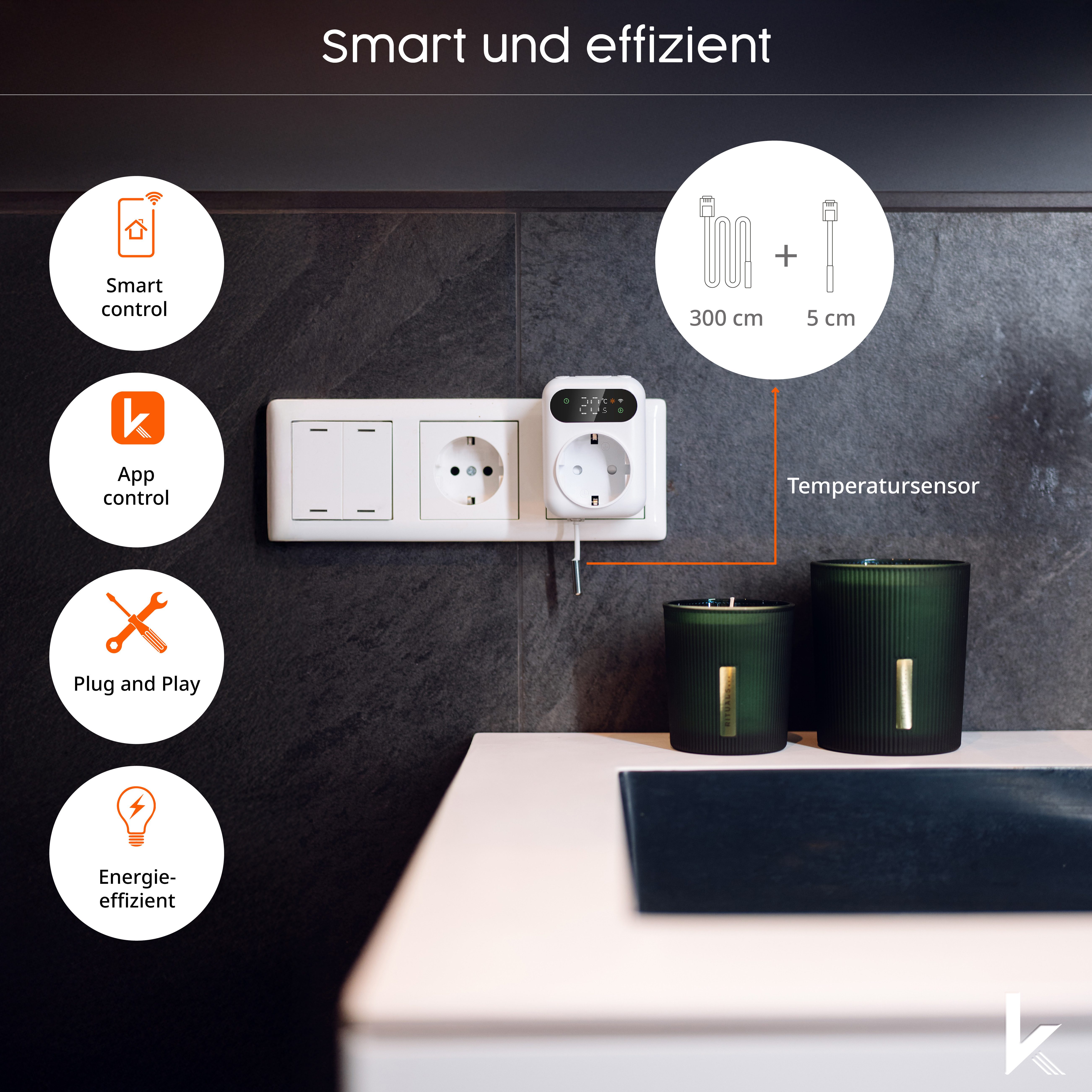 Könighaus Steckdosen-Thermostat Könighaus LED Smart-Thermostat