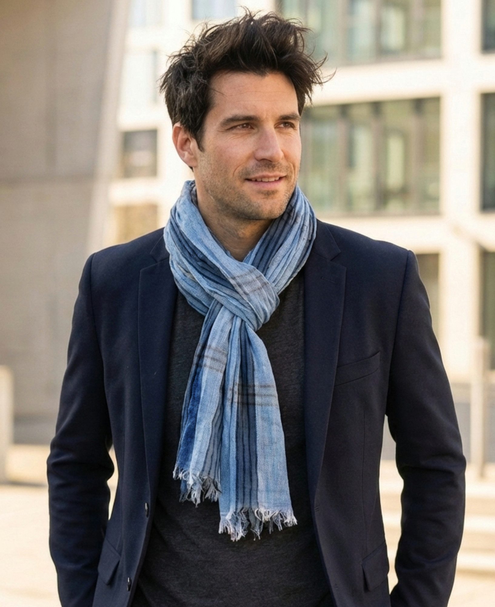 Ella Jonte Modeschal, leichter Herrenschal grau schwarz oder blau Viskose günstig online kaufen